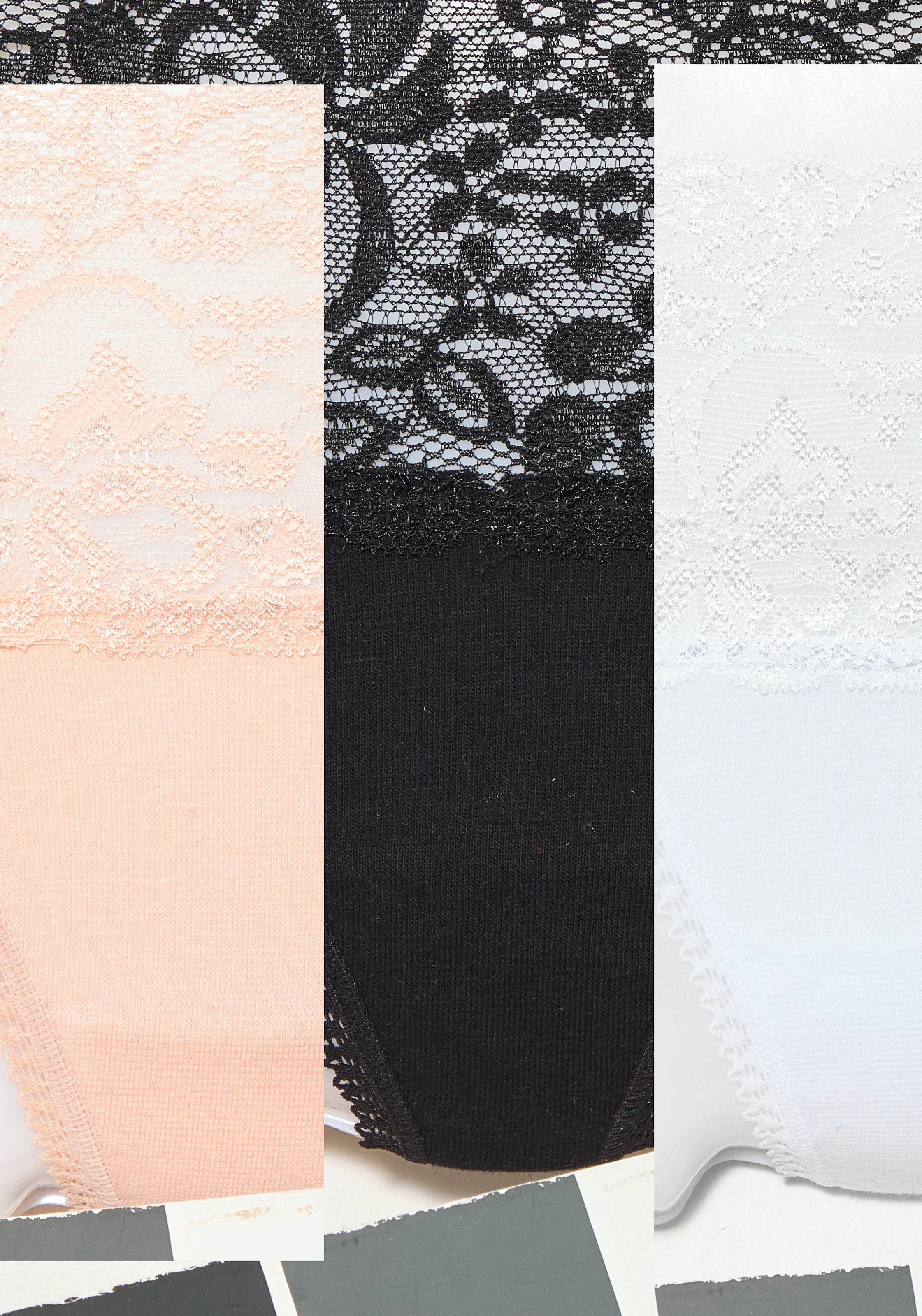 Vivance String pack de 3,  en coton élastique avec dentelle florale