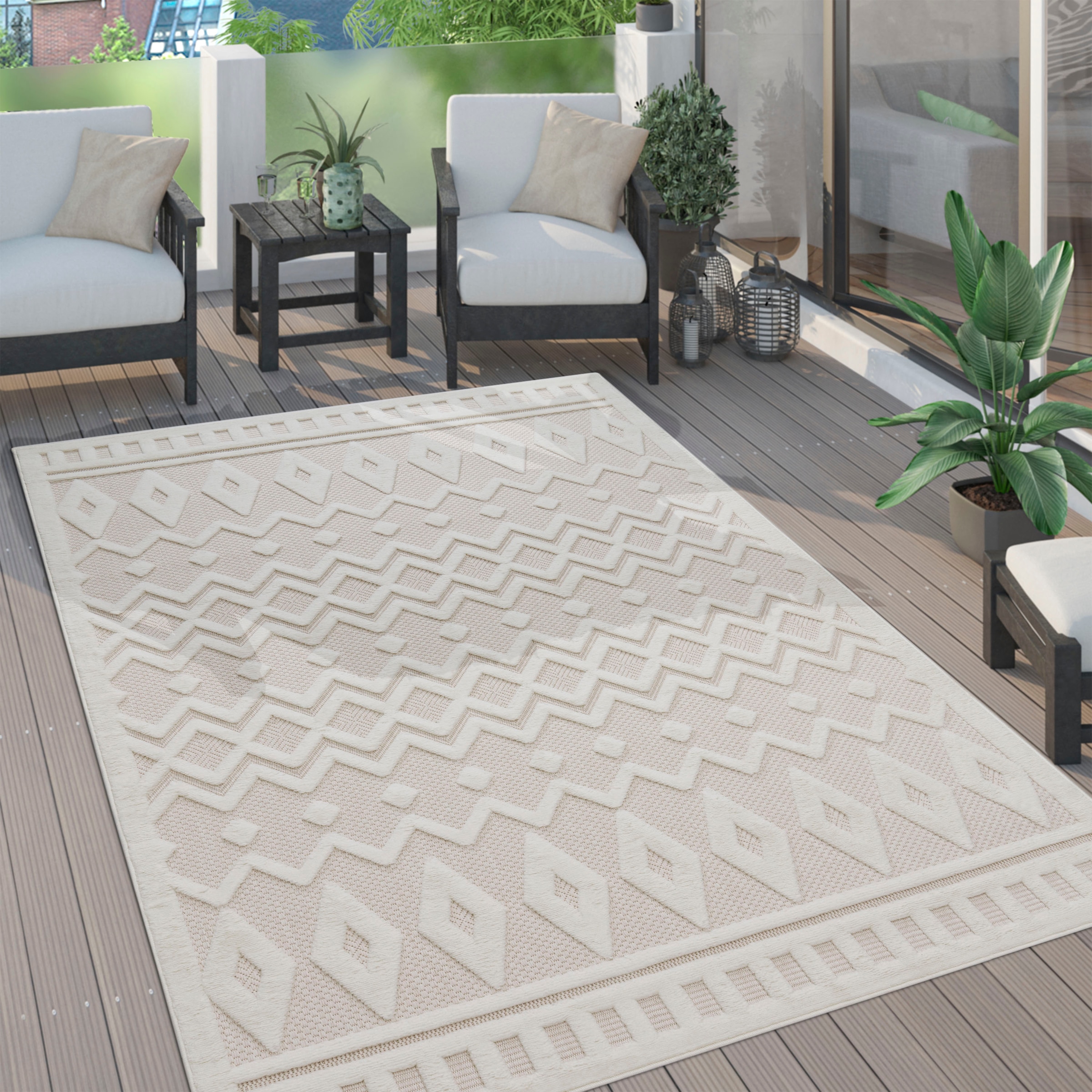 Paco Home Teppich »Livorno 671«, rechteckig, 14 mm Höhe, Uni-Farben, Scandi, Rauten Muster, Hoch-Tief Effekt, Outdoor geeignet