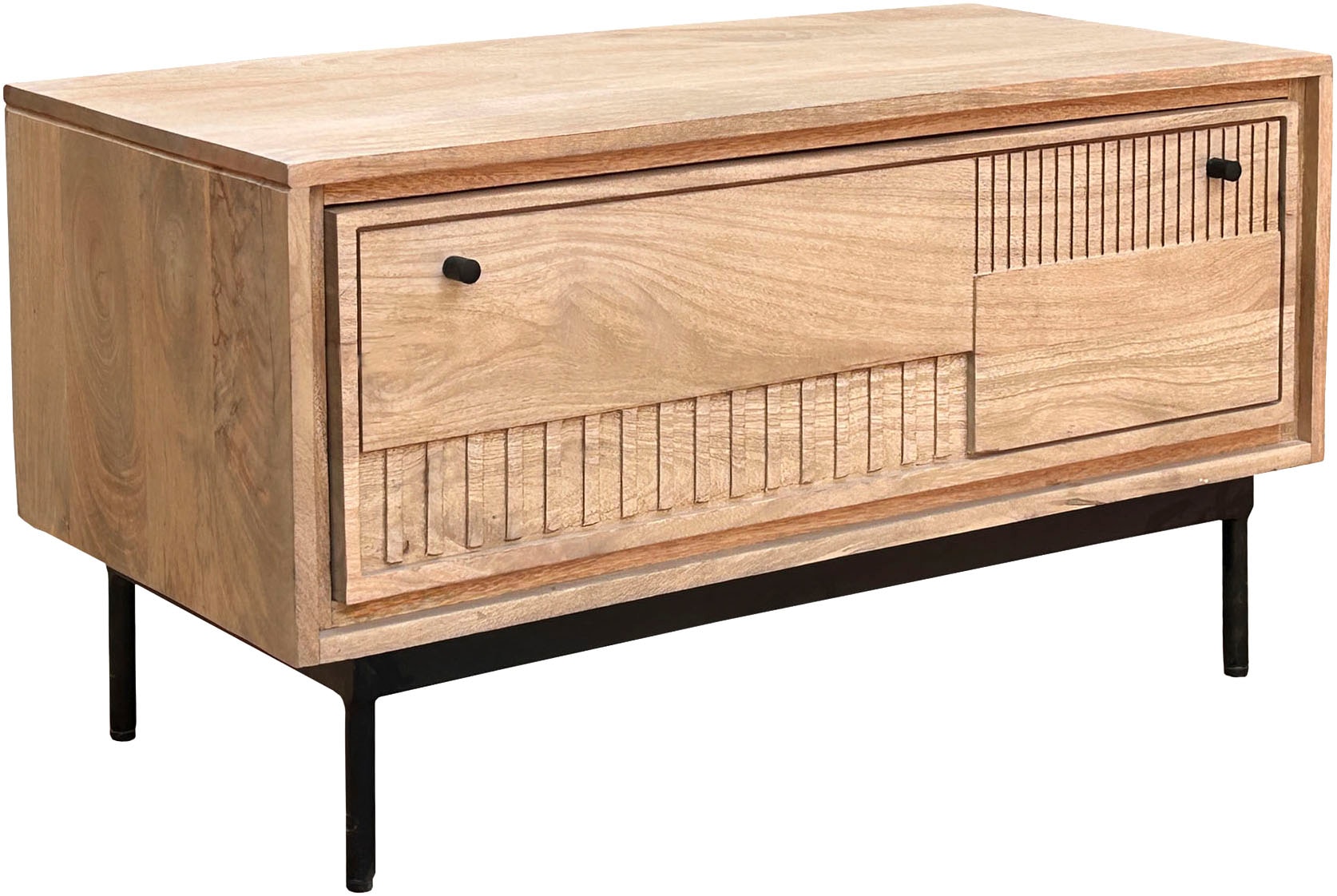 SIT Schuhschrank »Vieste aus Mangoholz mit Lamellen-Schnitzereien & Metallfüssen« 1 Stk. tlg. 2 Fächer hinter 1 Klappe mit 15 cm hohen schwarzen Metallfüssen