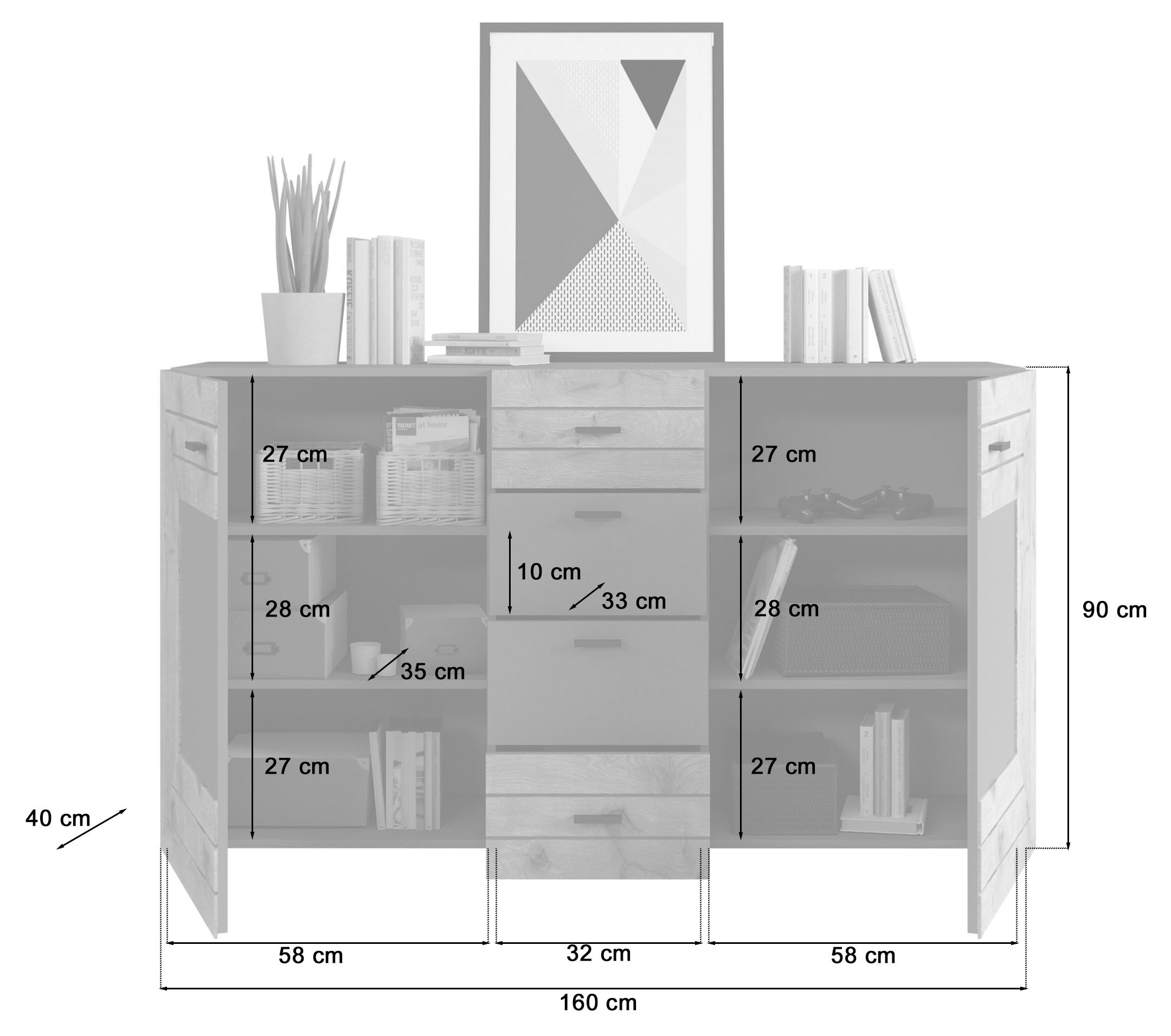 INOSIGN Sideboard »Aalborg, Breite 160 cm, 4 Schubkästen, 2 Türen, 6 Fächer, Metallgriffe« Anrichte, Schrank, Kommode, Wohnmöbel