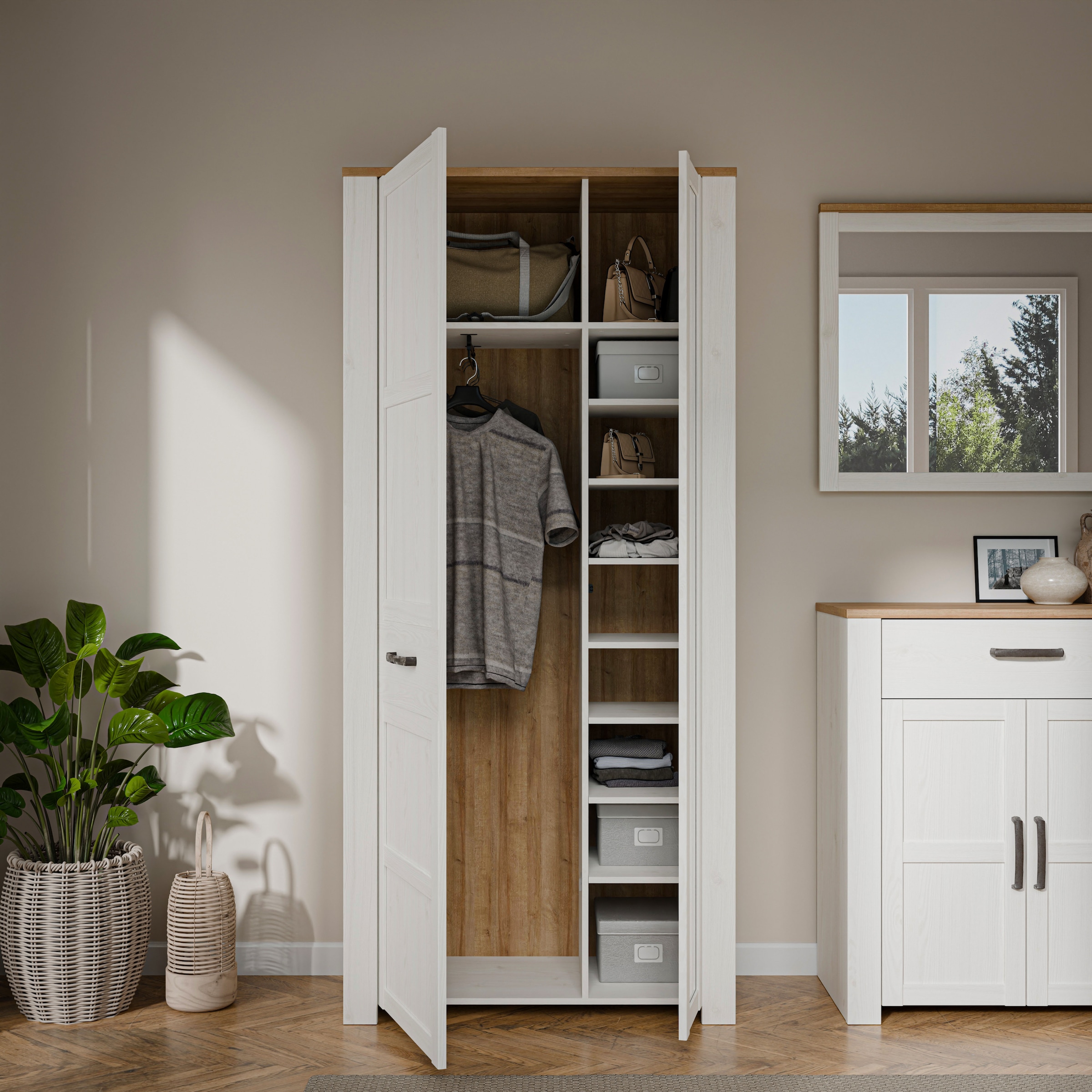 FORTE Armoire vestiaire »Garderobenschrank, Höhe 205,4cm, Spiegel, Soft Close, Push to Open« L/H/P 94,4/205,4/42 cm