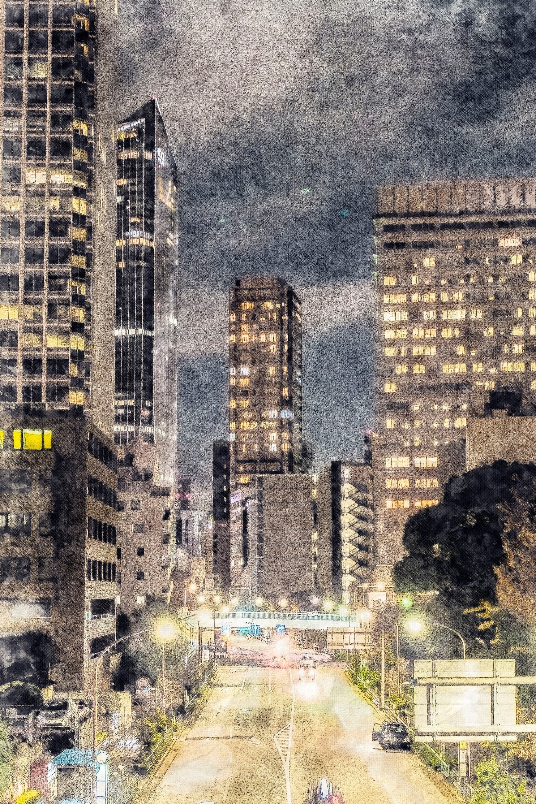 Image of queence Leinwandbild "Stadt Wolkenkratzer" Filmszene Frankfurt am Main Städte Premium-Leinwandstoff, Handarbeit aus Deutschland