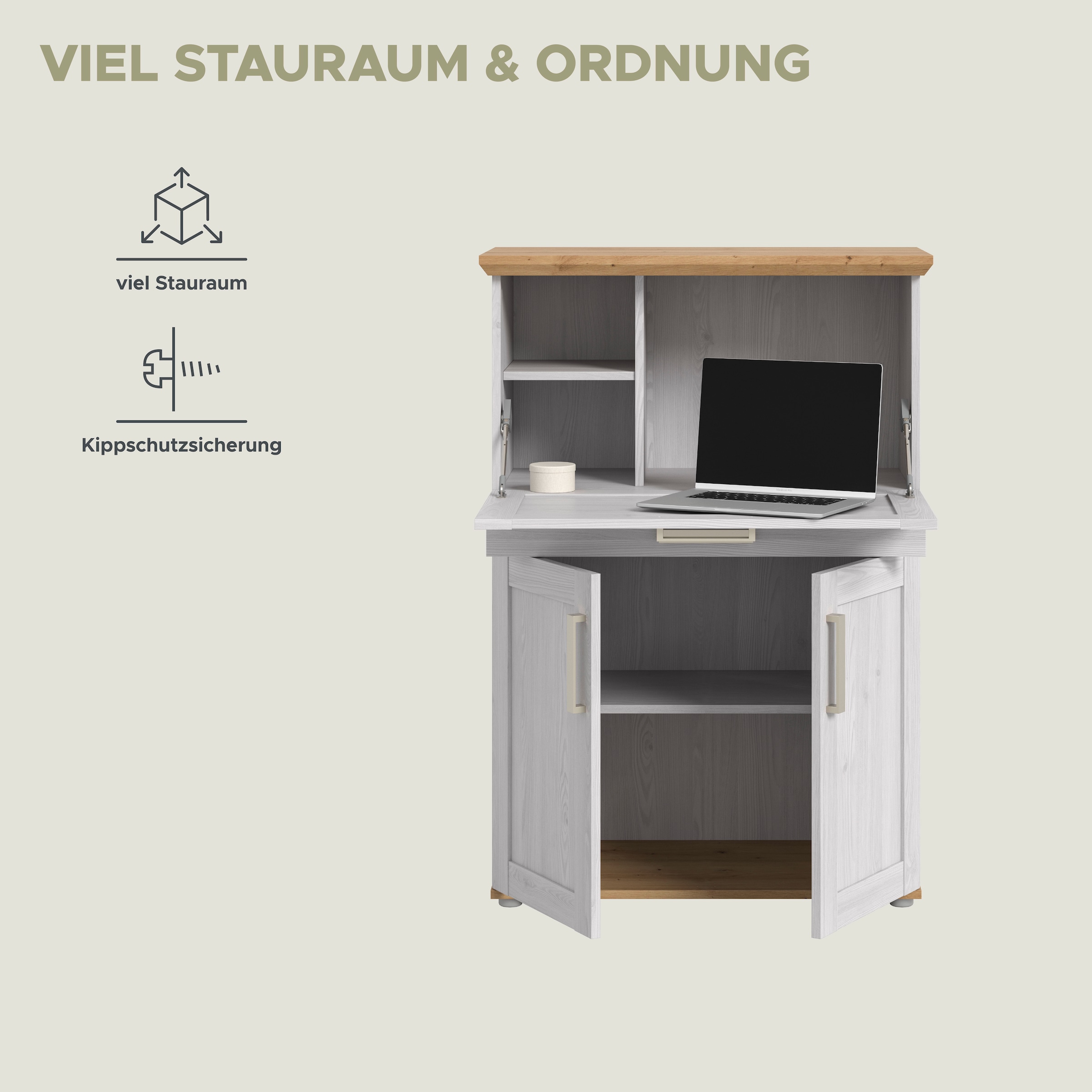 Home affaire Secrétaire »COSENZA, Höhe 122 cm, 2 Türen, 1 Klappe, 1 Schubkasten, 5 Fächer« Style maison de campagne, combinable avec d'autres articles de la série,  Bureau, bureau à domicile, commode, armoire, armoire moyenne