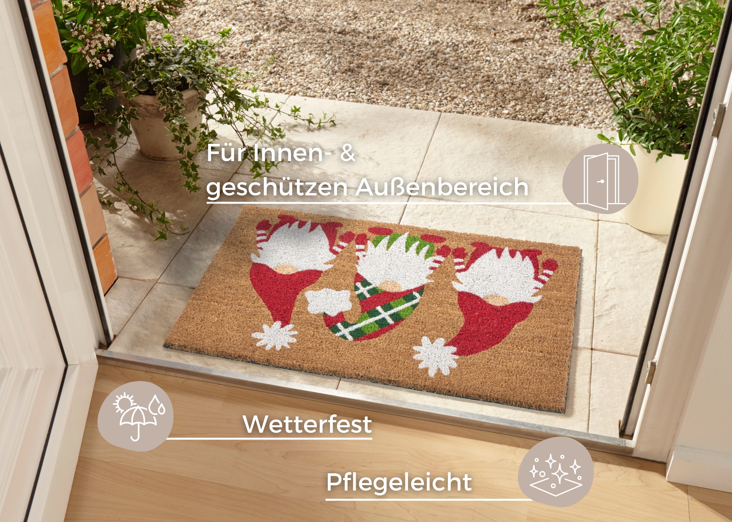 HANSE Home Fussmatte »Mix Mats Kokos Christmas Gnomes«, rechteckig, 15 mm Höhe, Weihnachten, Schmutzfangmatte, Outdoor, Rutschfest, Innen, Kokosmatte