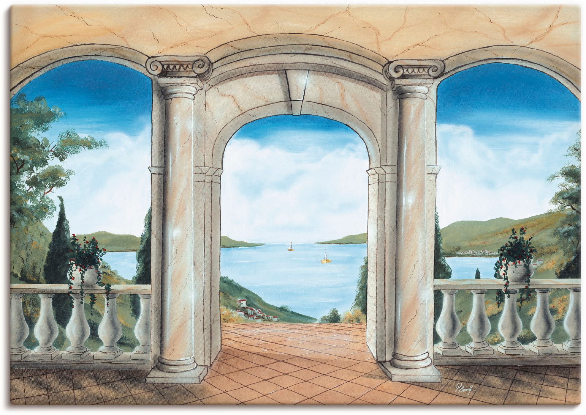 Image of Artland Leinwandbild "griechische Terrasse" Europa 1 Stk. tlg. auf Holzrahmen gespannt