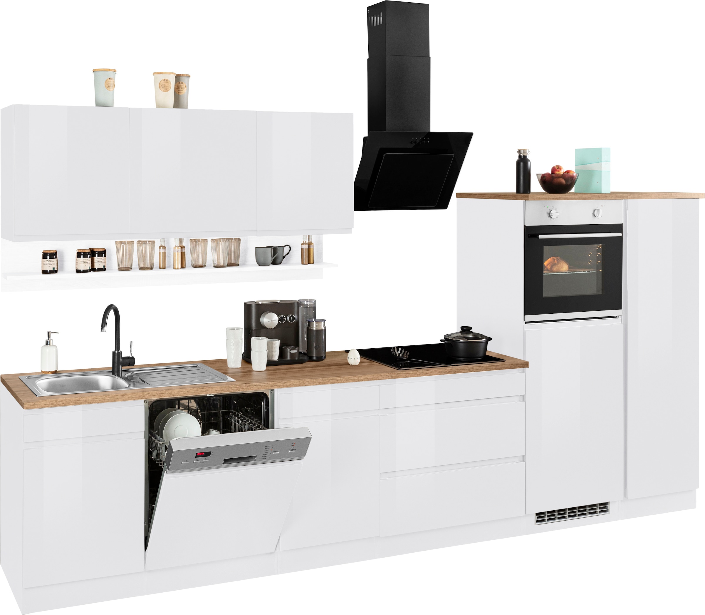 KOCHSTATION »KS-Virginia,neu in verbesserter Ausführung« Arbeitsplatte 38 mm stark, Stauraum, Softclose,  Breite 350 cm, Soft-Close, ohne E-Geräte