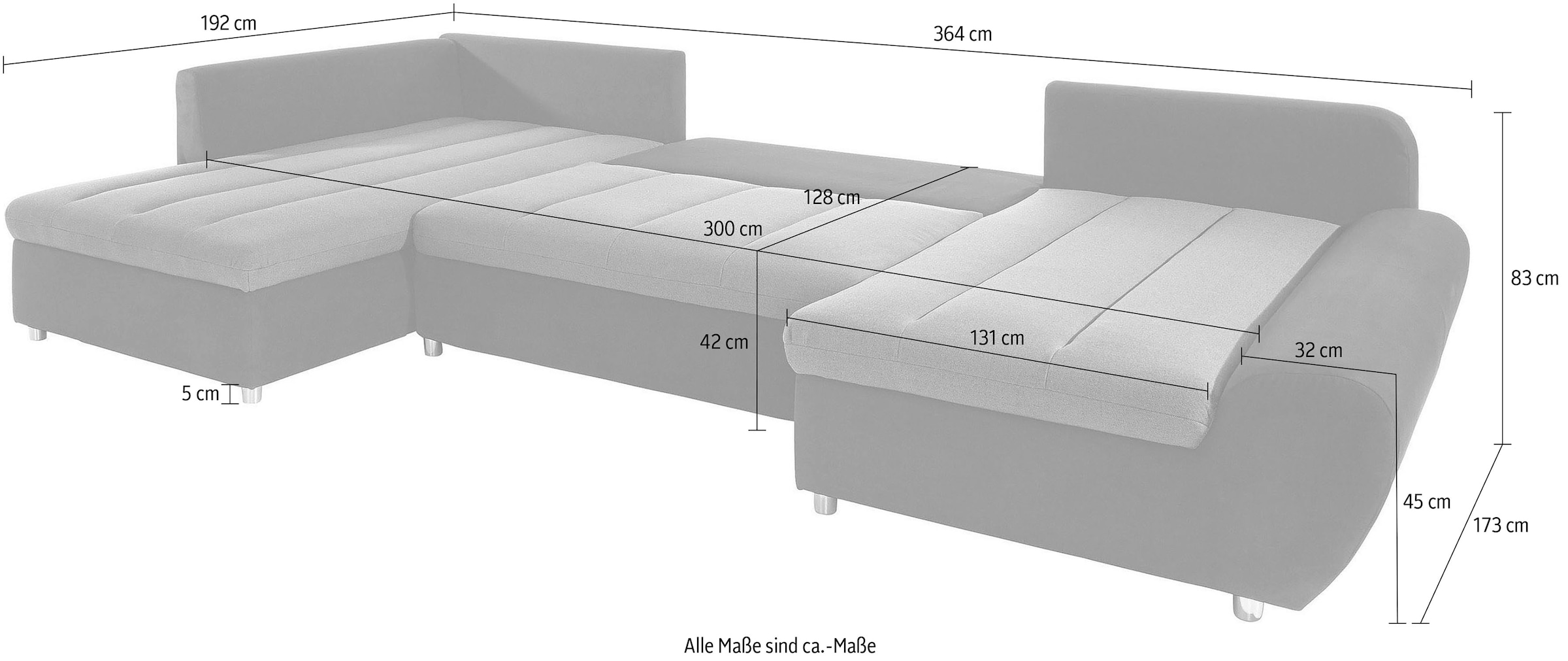 sit&more Wohnlandschaft »Bandos U-Form«, in 2 unterschiedlichen Grössen, wahlweise mit Bettfunktion + Bettkasten