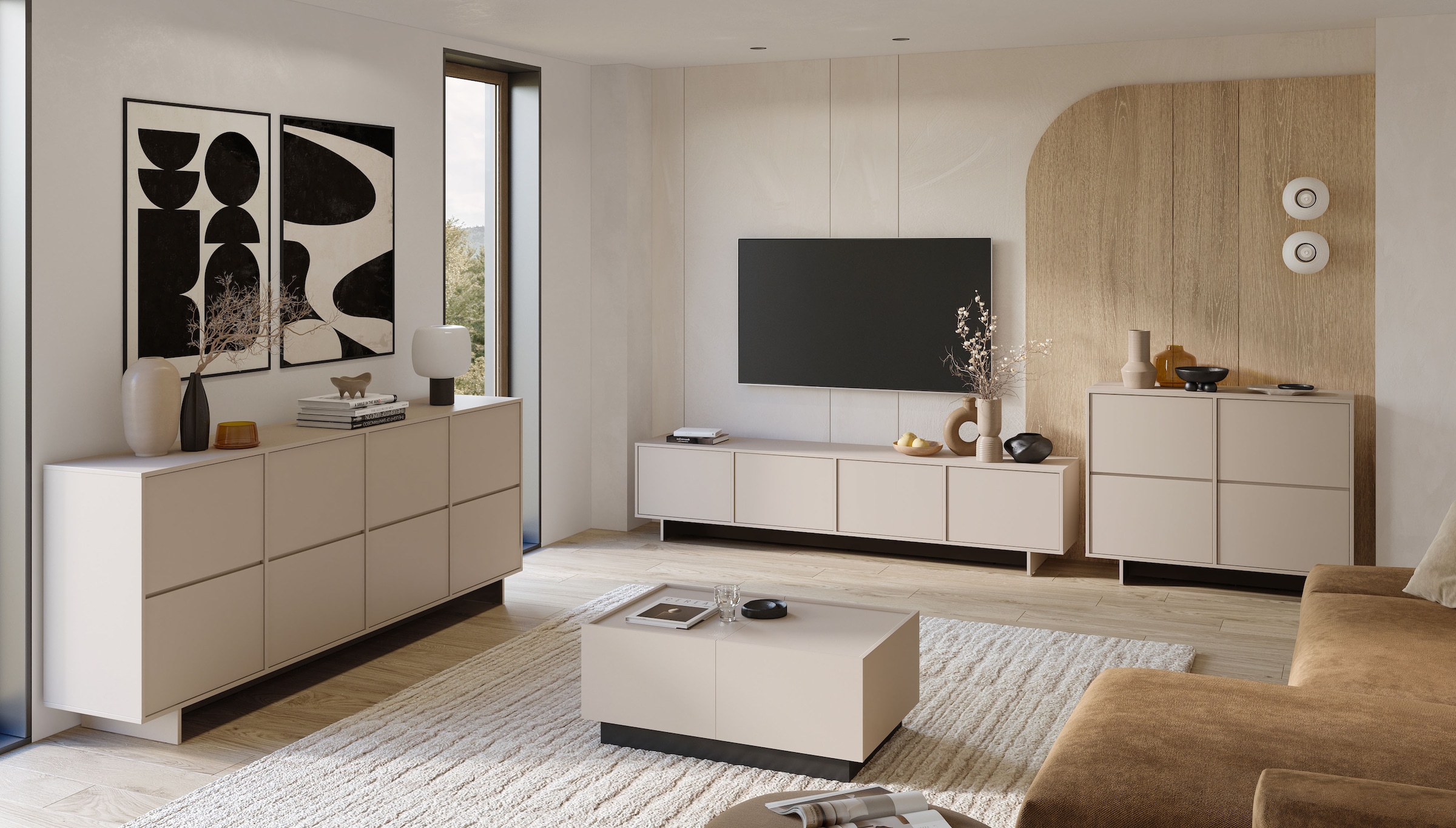GOODproduct Table basse »Tatami, Modernes griffloses TV-Board, Breit 220,50cm, TV-Schrank« meuble TV, meuble TV avec beaucoup de rangement, fonction push-to-open
