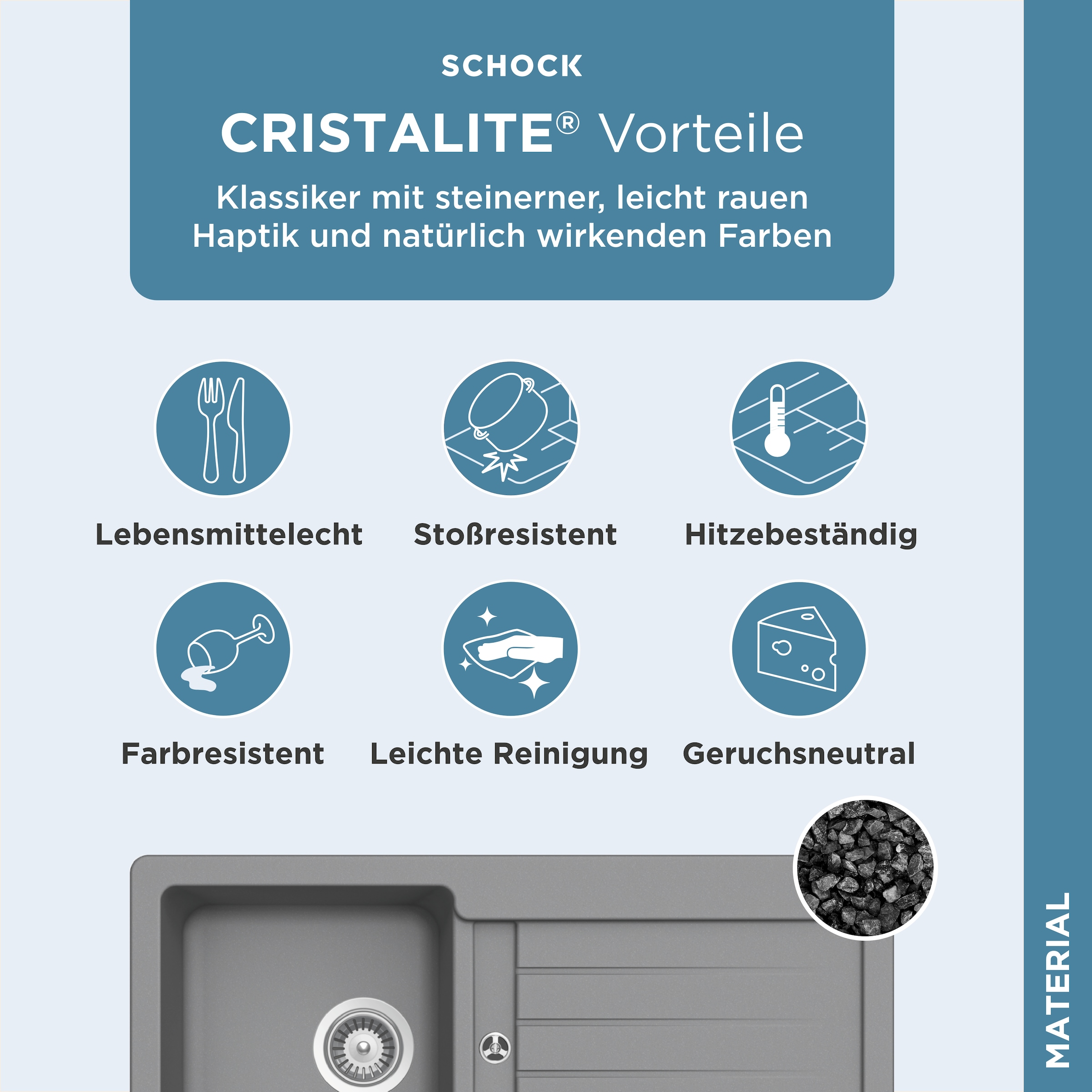 Schock Granitspüle »Typos D-100 S«, mit Ablauf und Abtropffläche, links und rechts einbaubar