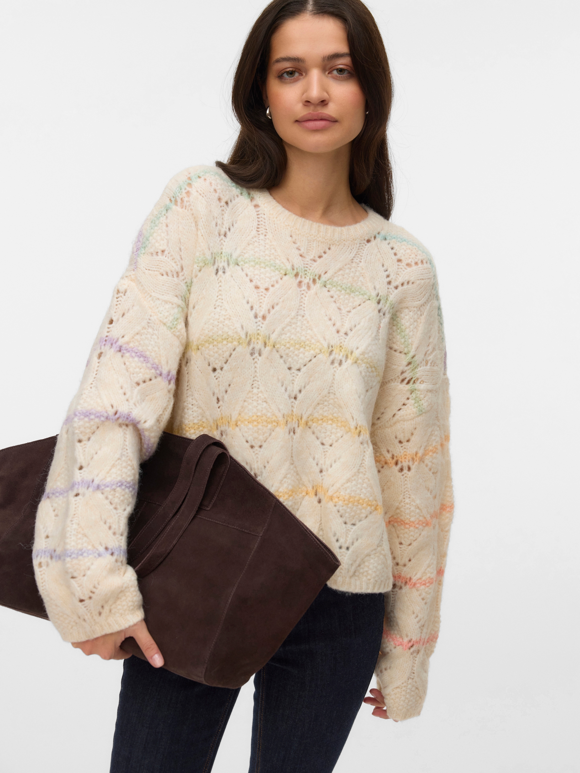 Image of Vero Moda Strickpullover "VMNEW HATTY LS O-N STITCH PULLOVER BOO" mit zarten Streifen