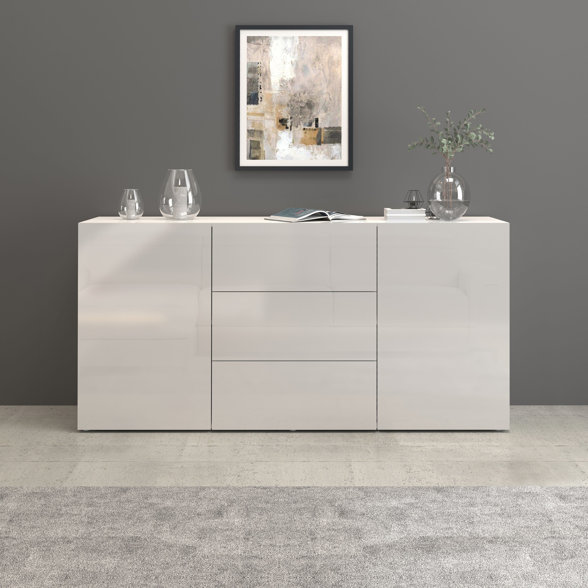 INOSIGN Sideboard »Egypt, Kommode, Schrank, Kredenz, grifflos«, 2 Türen, 3 Schubkästen, kompl. Hochglanz lackiert Breite 160