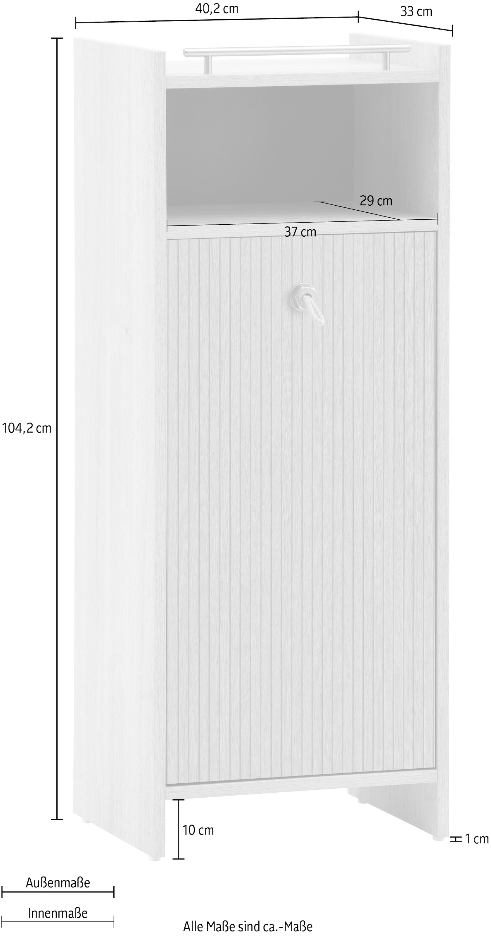 Schildmeyer Armoire intermédiaire »SONDERBY, 1 Tür & 1 offenes Fach, Höhe 104,2 cm, MADE IN GERMANY« 1 cuis tlg. poignées en corde dans un style maritime, FABRIQUÉ EN ALLEMAGNE
