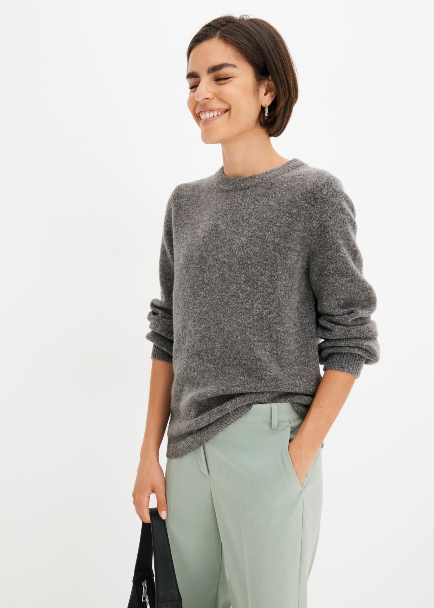 Image of bonprix Strickpullover mit Ballonärmeln, ohne Verschluss, Loose Fit, hüftbedeckend, unifarben