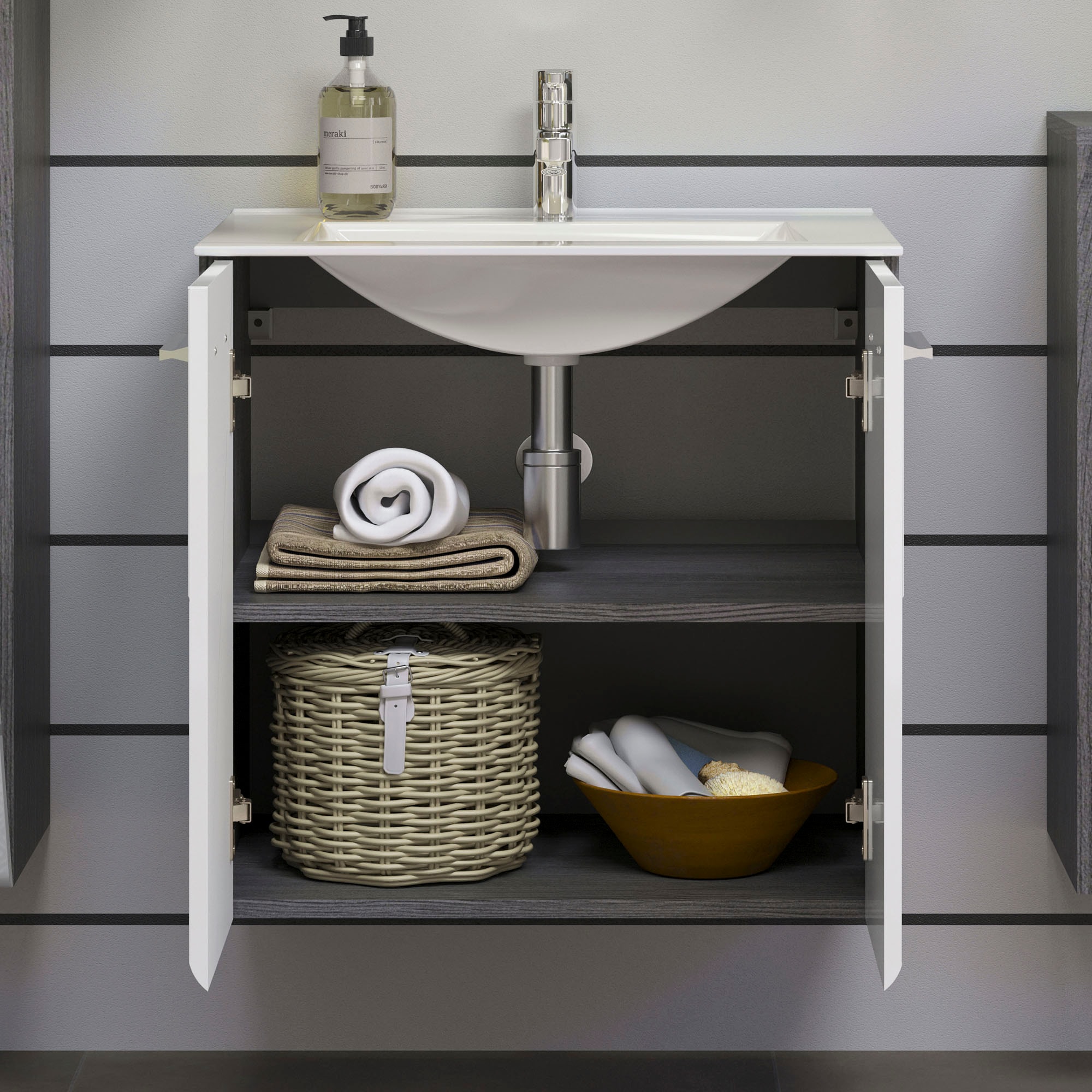 welltime Waschbeckenunterschrank »Ravenna« Hänge-Waschbeckenunterschrank mit Einsatzwaschbecken