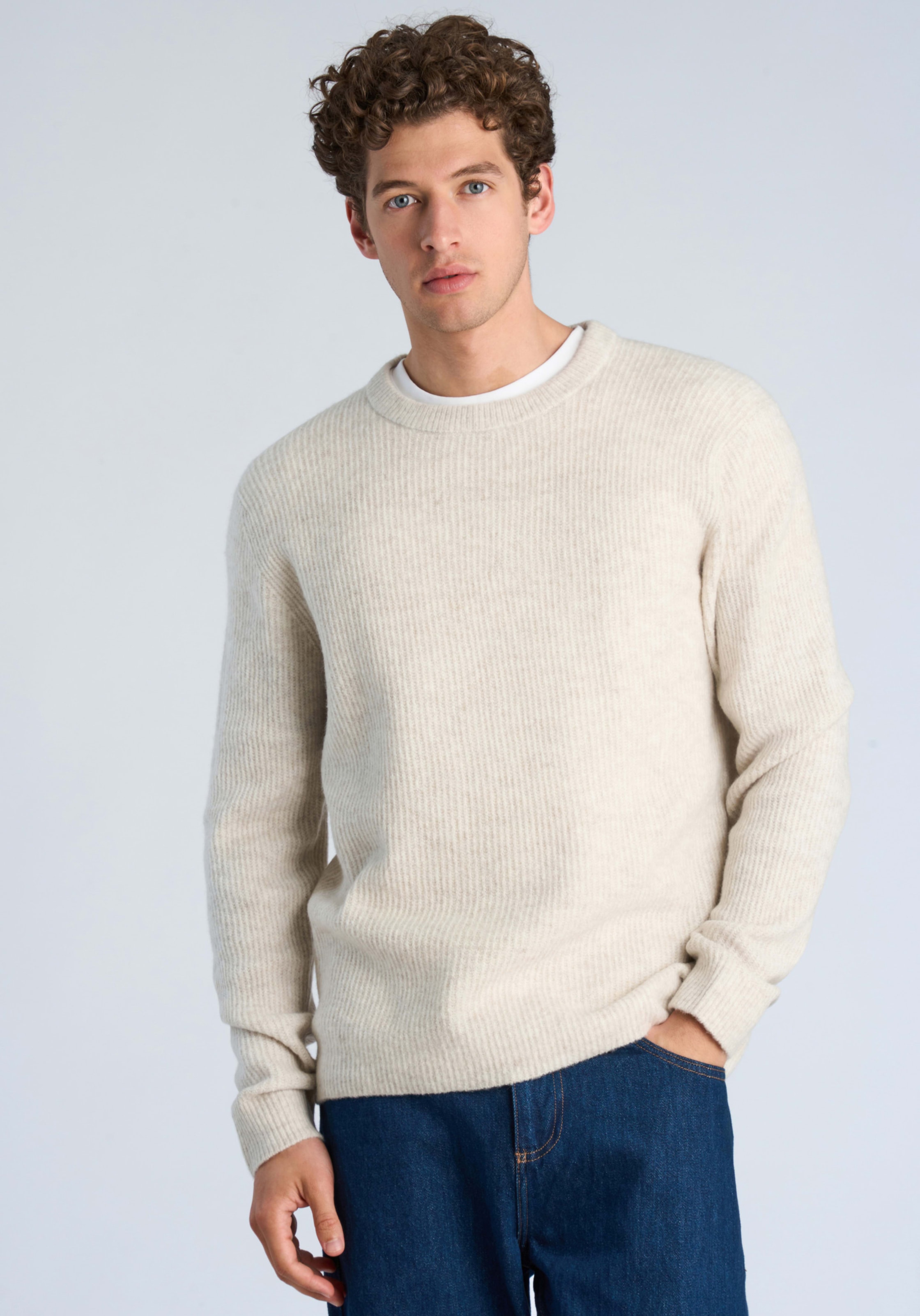 Image of LINDBERGH Strickpullover Winterpullover mit Wolle und Stretch / Meliert