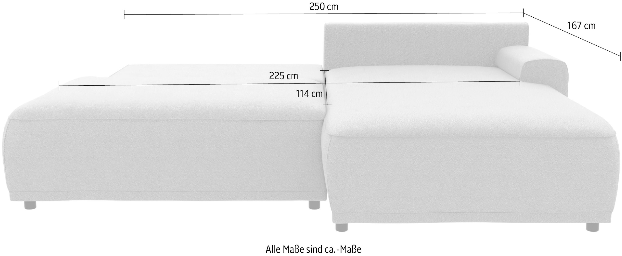 TRENDMANUFAKTUR Ecksofa »Fordon II, Schlafsofa mit Bettkasten, Couch in L-Form, Breite 250 cm« in Struktur LUMOS, 3D-Effekt, anthrazit, Armlehne rechts
