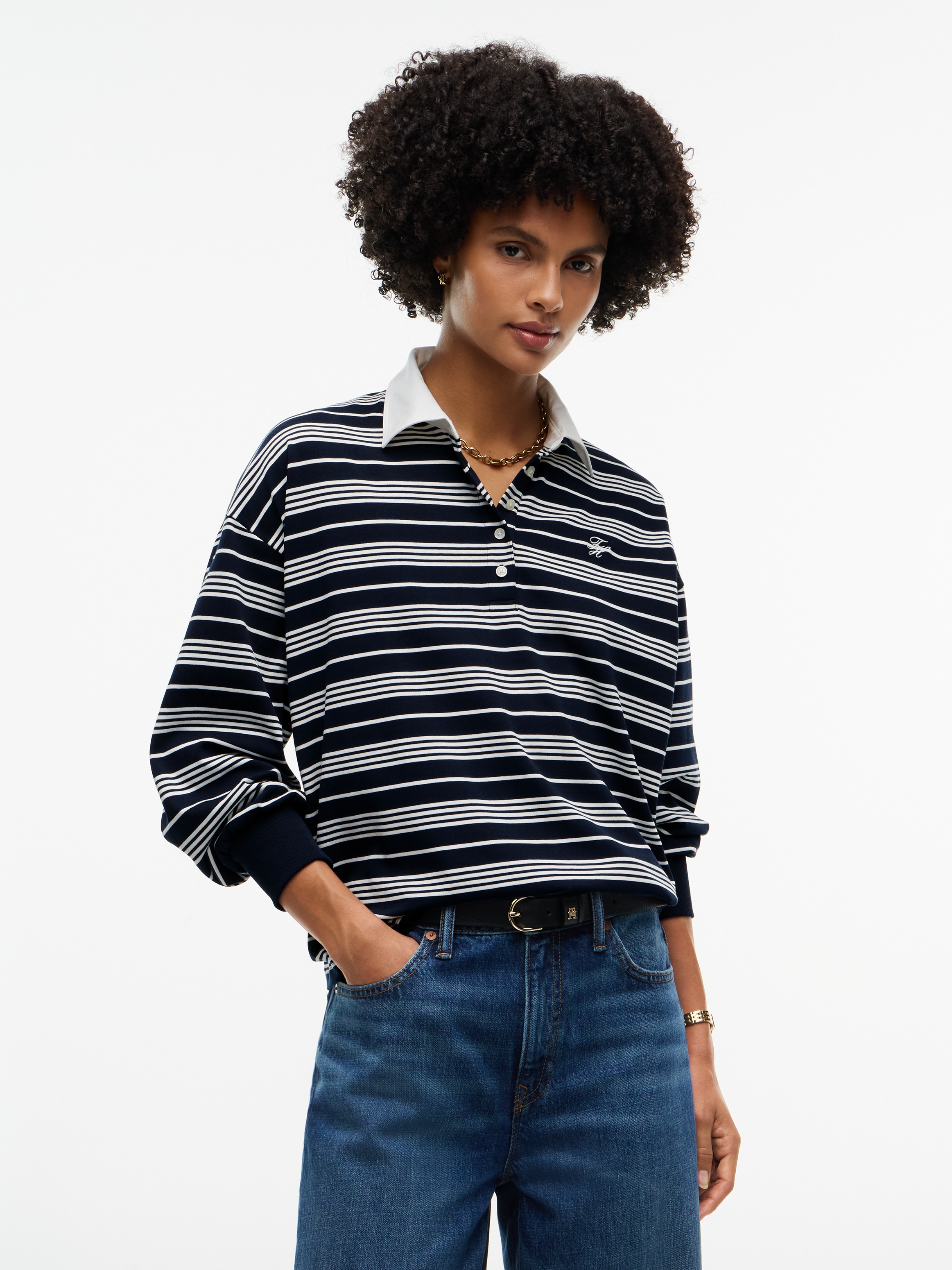 Image of Tommy Hilfiger Sweatshirt "RUGBY STP LS POLO SWEATSHIRT", Baumwolle