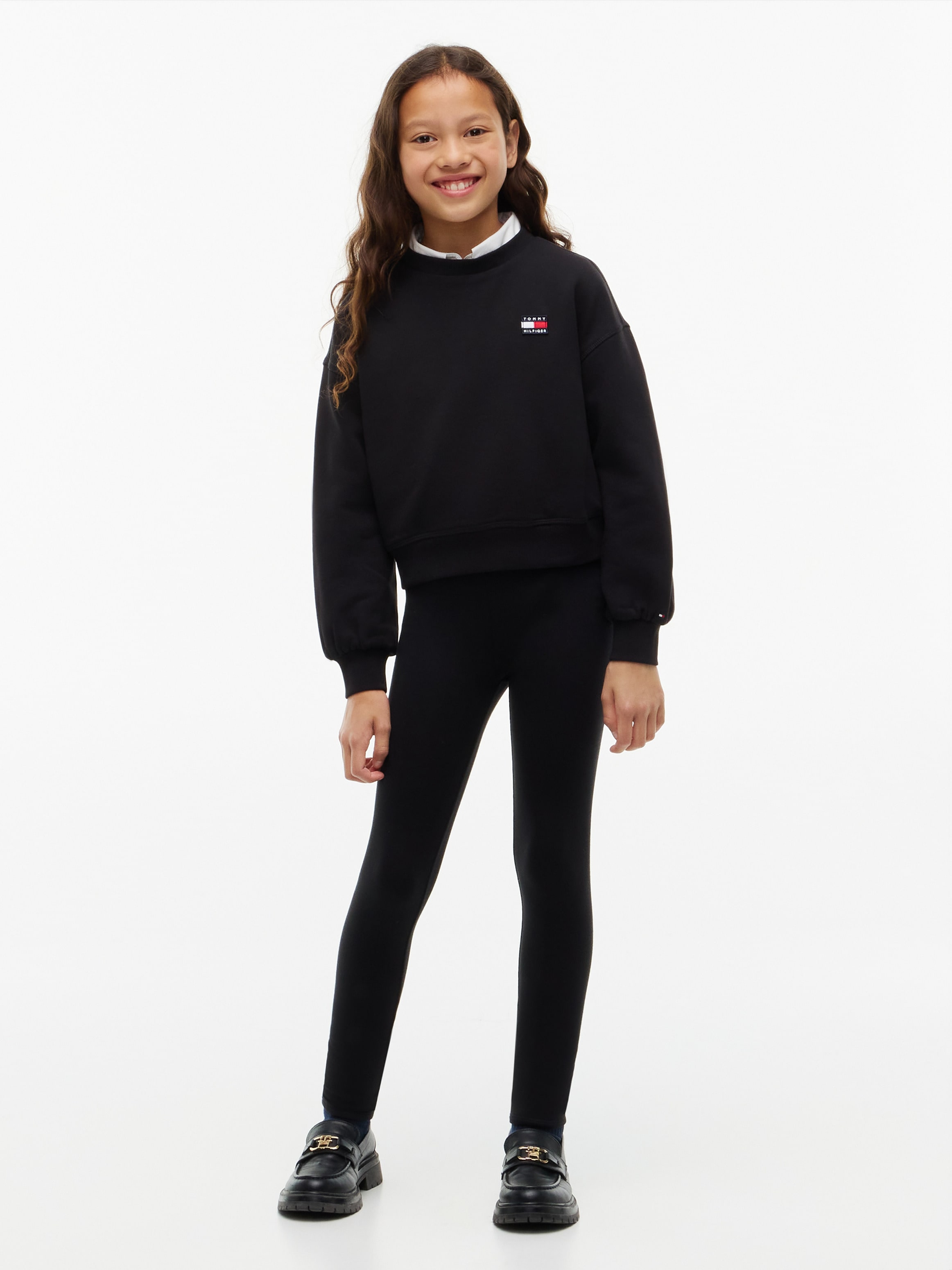 Tommy Hilfiger T-shirt & leggings »HERITAGE CREW NECK + LEGGINGS« Ensemble, 2 qualité sweat, coupe régulière, coton pur, enfants jusqu'à 16 ans