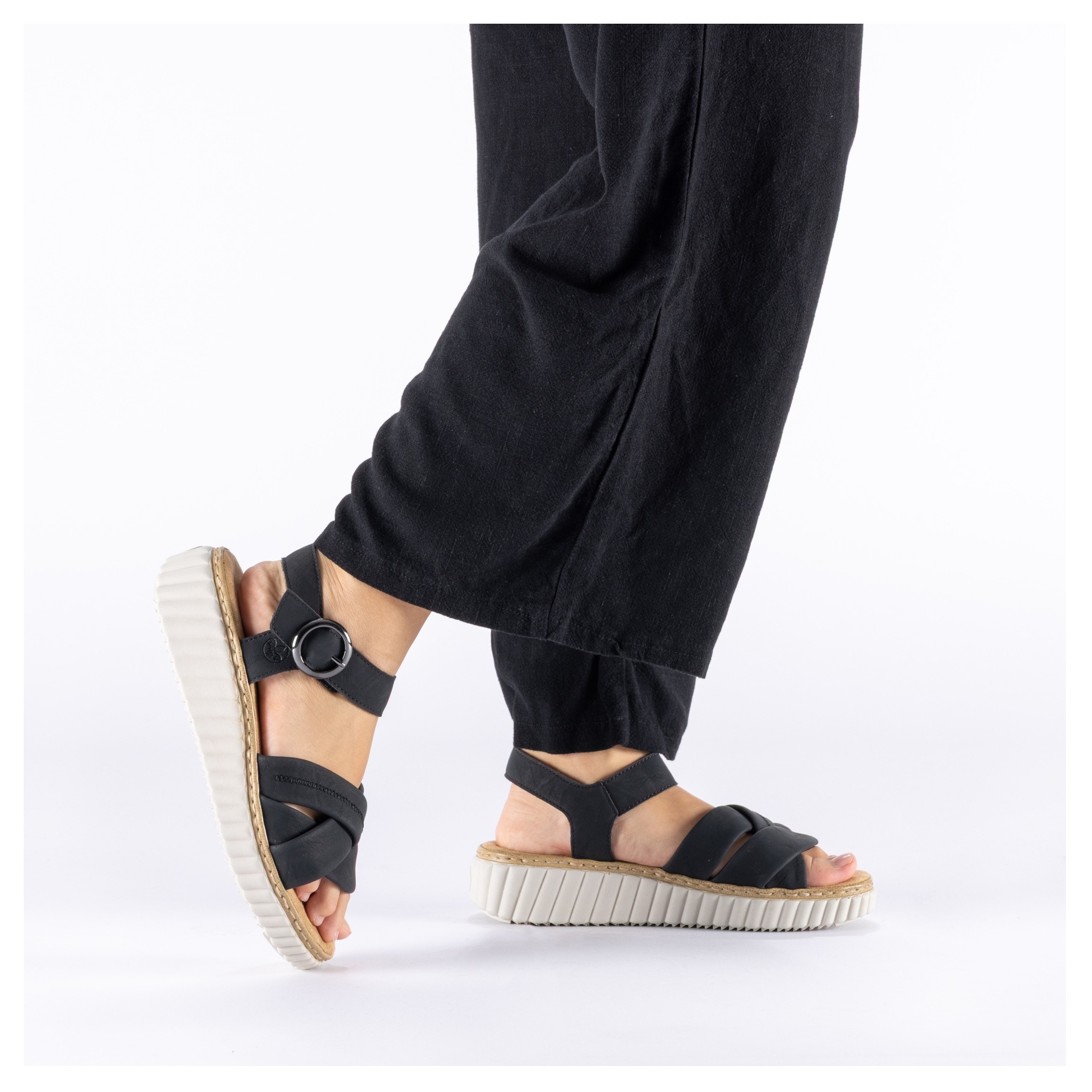 Rieker Sandales compensées  Chaussure à scratch, chaussure d'été, sandale plateforme avec éléments décoratifs