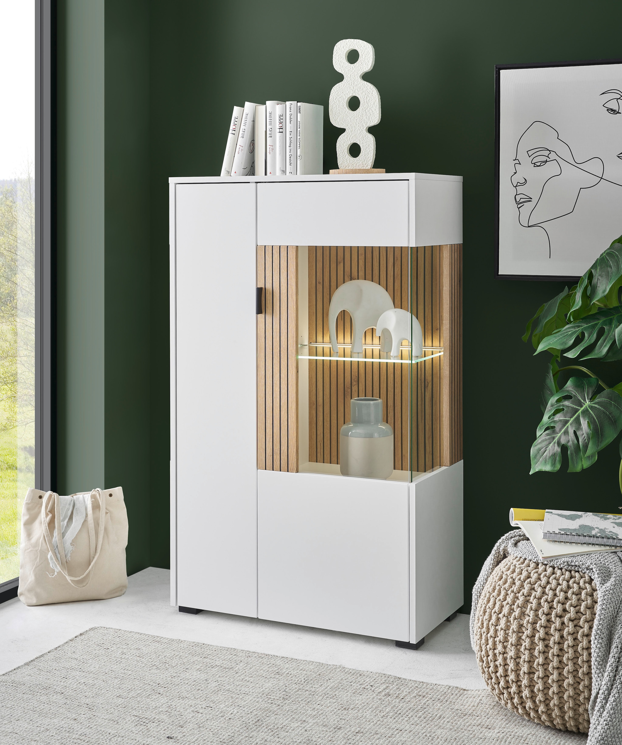 Image of Home affaire Vitrine "Hudson, Stauraumvitrine, Standvitrine" in moderner Trendfarbe, Griffe aus Metall (Schwarz), Höhe 125 cm