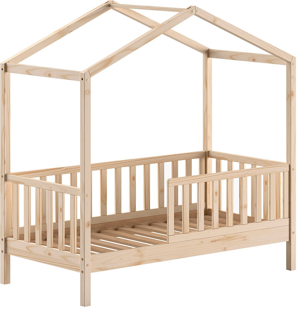 Vipack Lit de maison »Junior Hausbett 70/140, umlaufender Rausfallschutz, stabil gebaut« L/H/P env. 148x150,6x75,8 cm, disponible en différentes couleurs,  incl. sommier à lattes et structure de toit