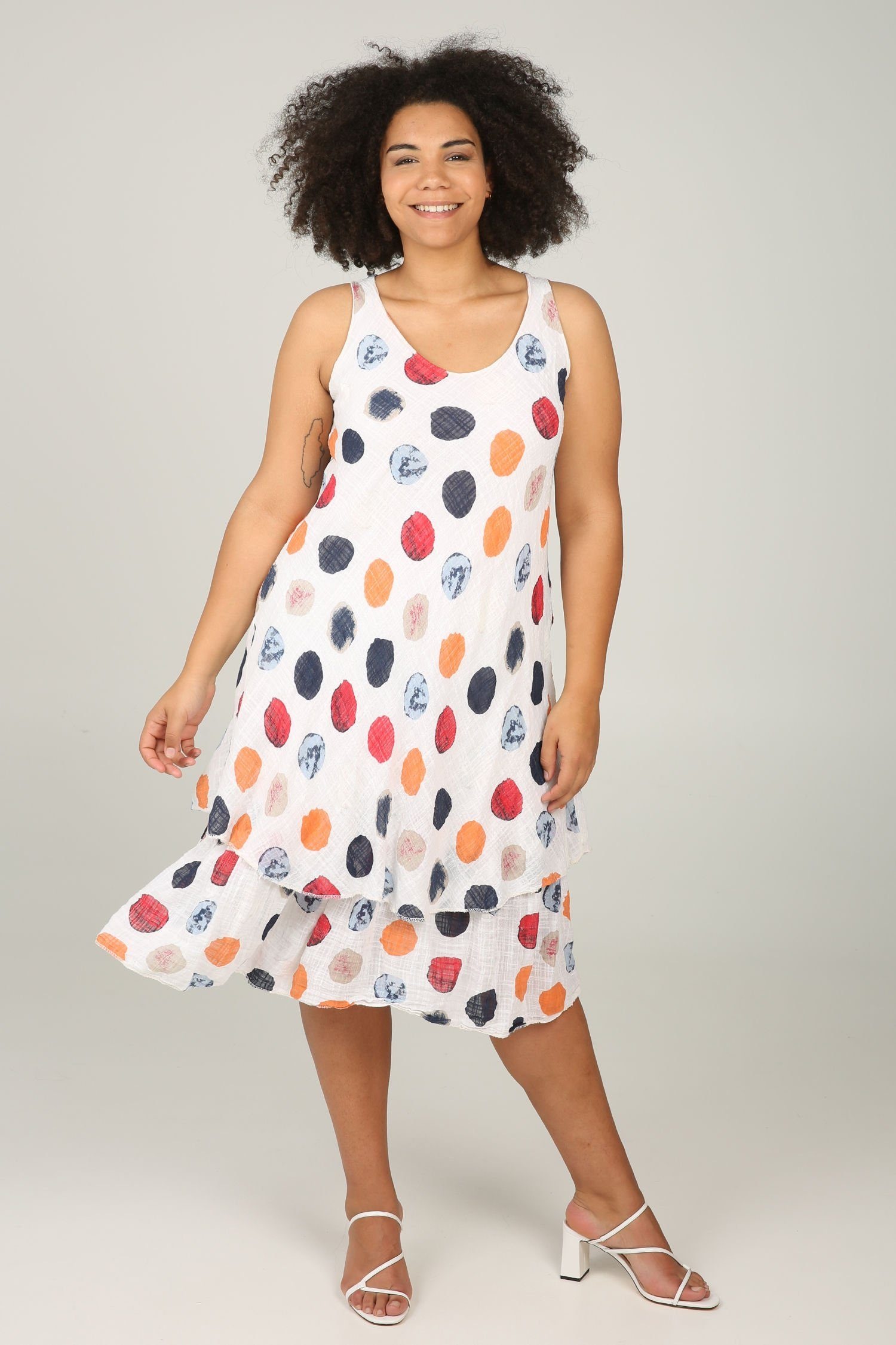 Maxikleid »Langes Kleid aus Leinegaze mit aufgedruckten Kreisen«