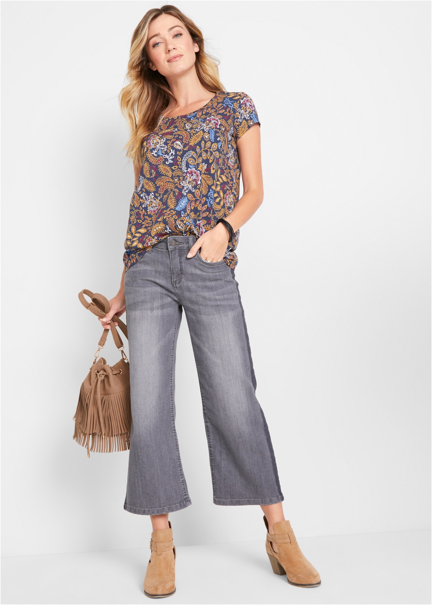 bonprix T-shirt taillierte Passform, Baumwollmischung, Paisley-Alloverdruck