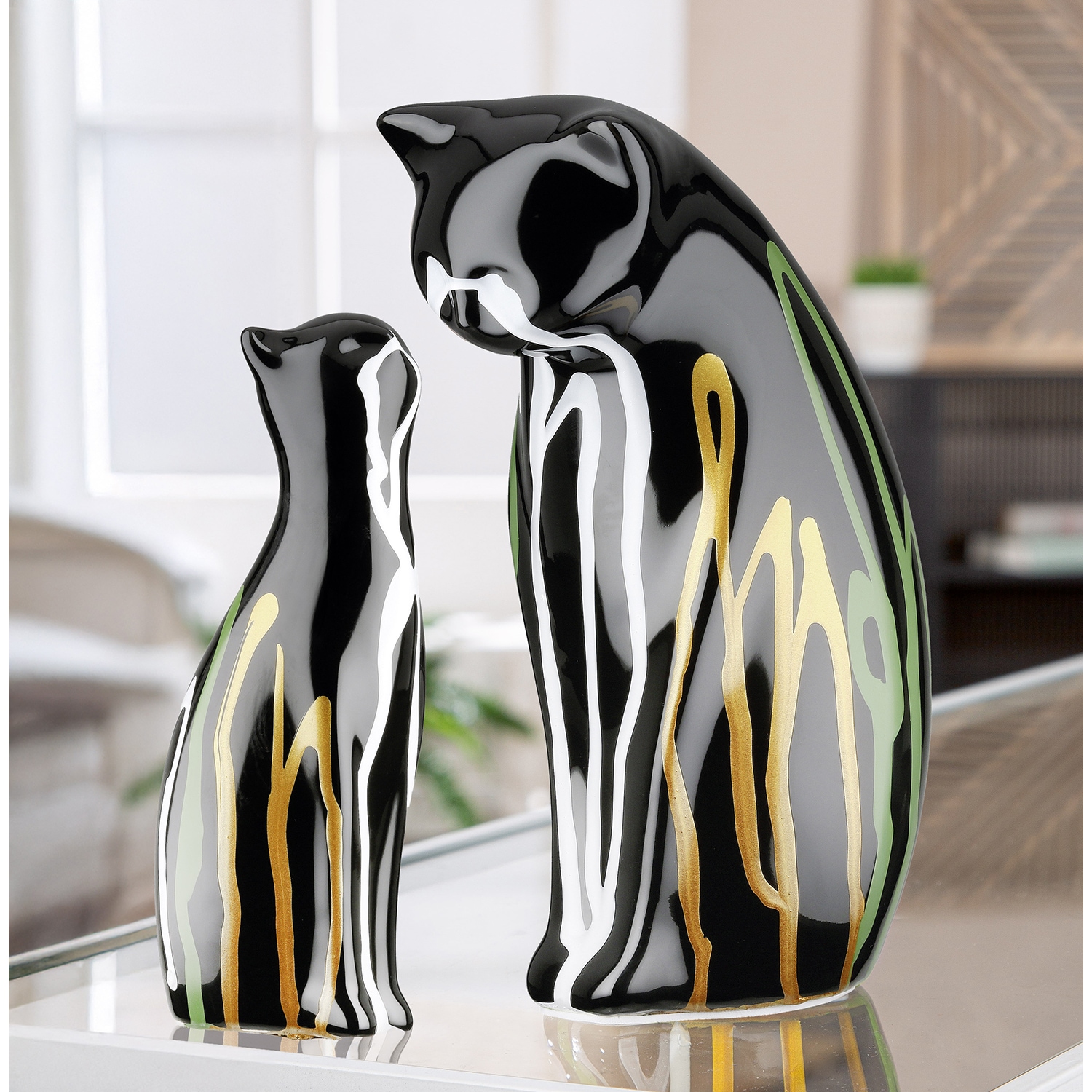 GILDE Sculpture »2tlg. Set Figur Katze Scuro schwarz« Figurine d'animal accessoire de maison chat design décoratif figurine de collection