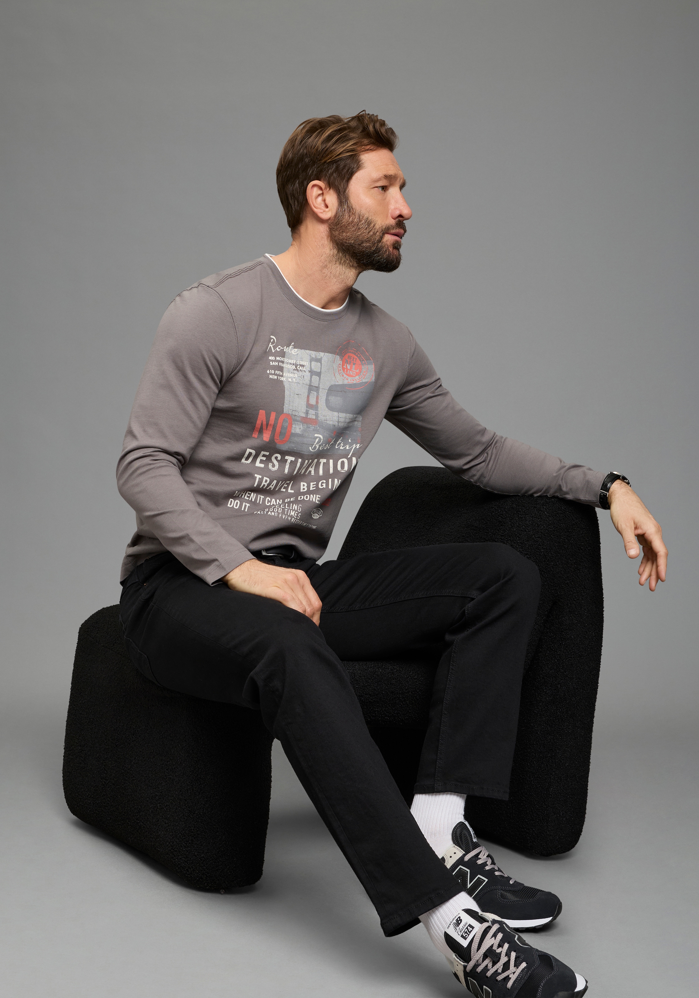 Man's World T-shirt à manches longues »neue Farbe!« Langarm,  bedruckt,  Rundhalsausschnitt,  aus 100% Baumwolle