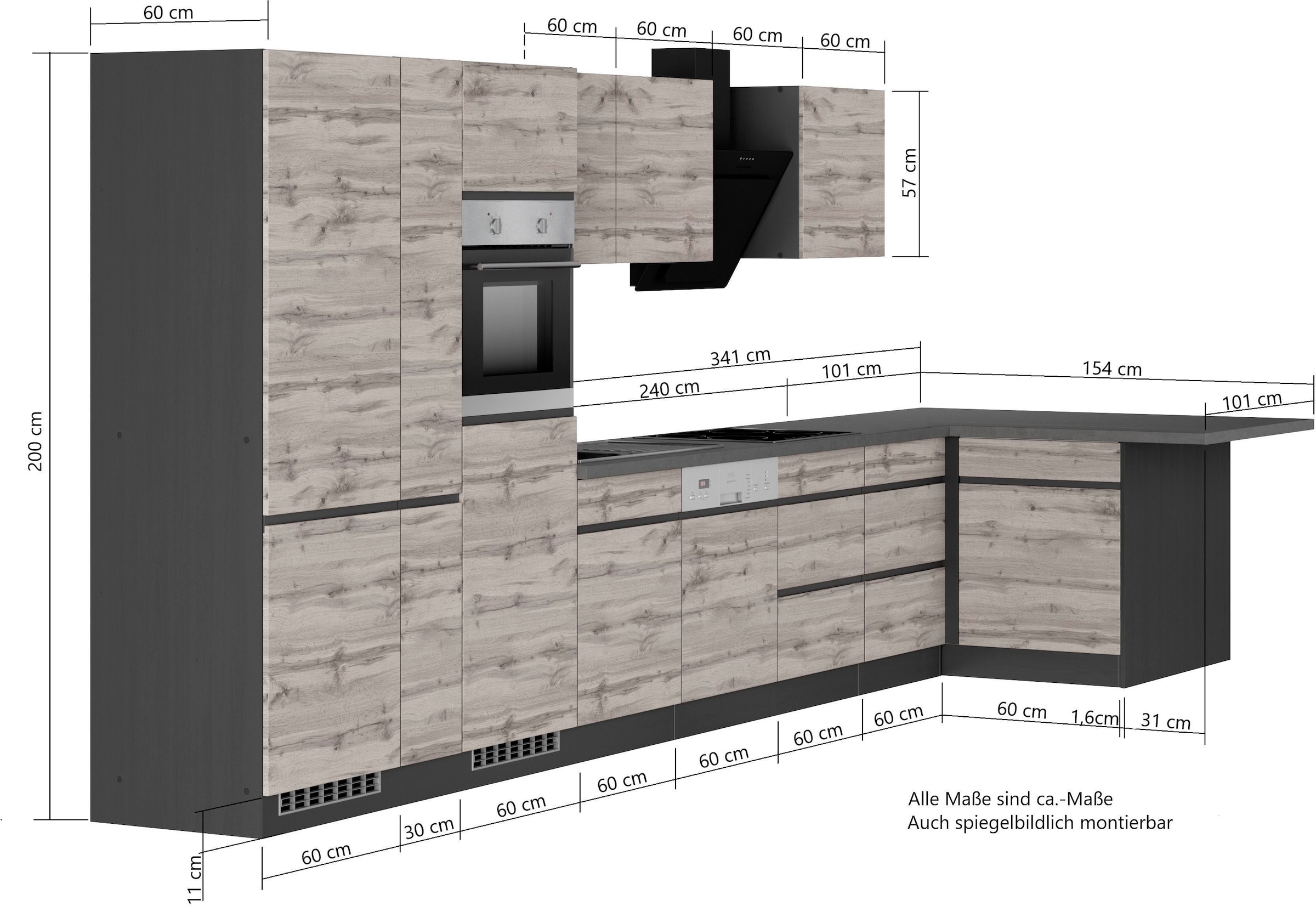 KOCHSTATION Winkelküche »KS-Riesa« Stellbreite 490/153 cm, ohne E-Geräte