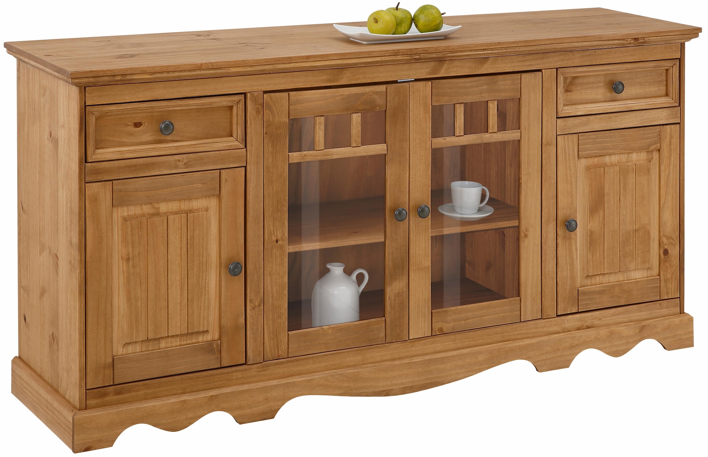 Image of GOODproduct Sideboard "Melissa Kommode mit 4 Türen und 2 Schubläden, dekorative Fräsungen" aus massivem Kiefernholz, dekorativen Fräsungen & Metallknopfgriffe