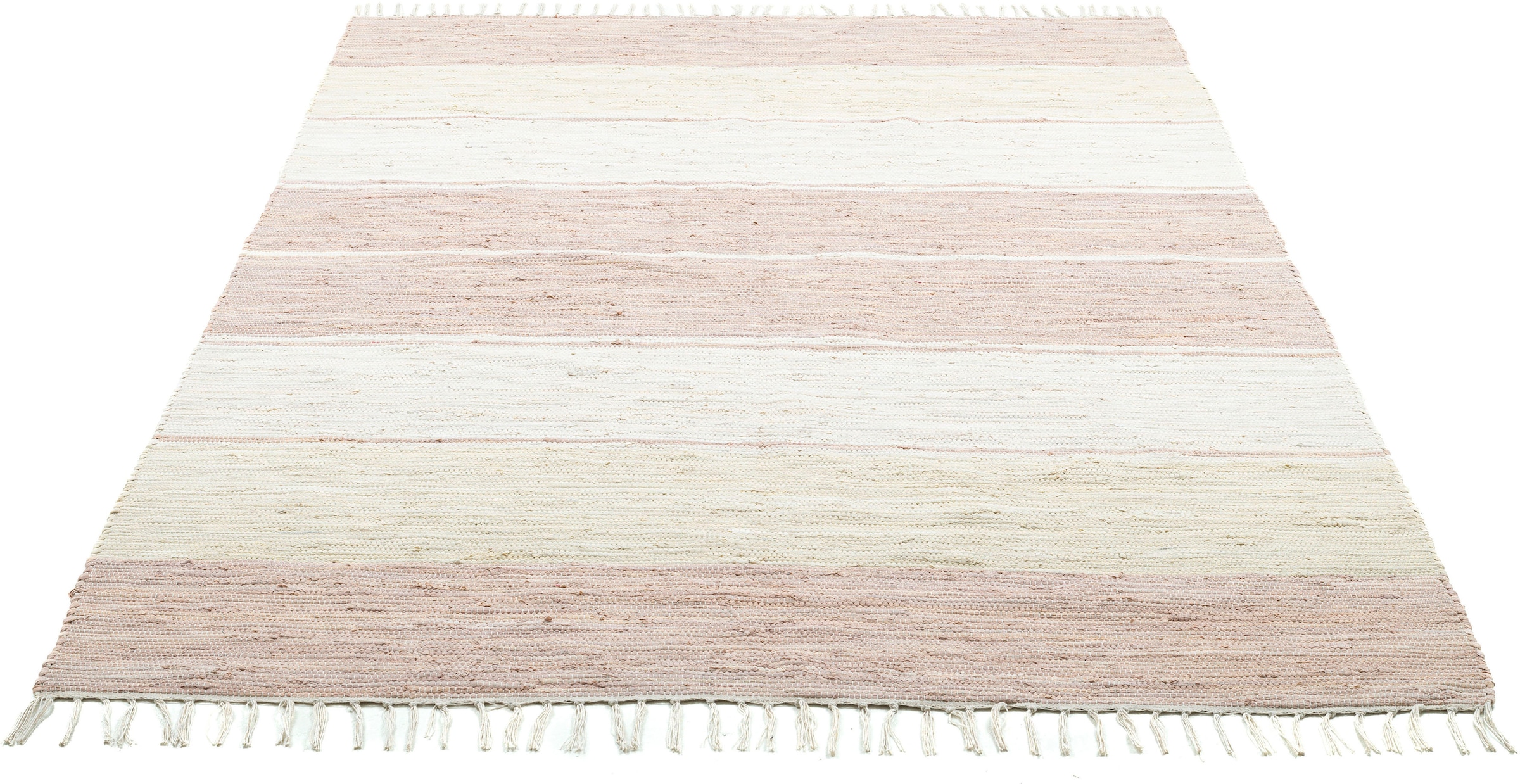 rechteckig, reine Baumwolle, ♕ versandkostenfrei Teppich gestreift, THEKO mit Fransen handgewebt, Cotton«, »Stripe Flachgewebe, auf