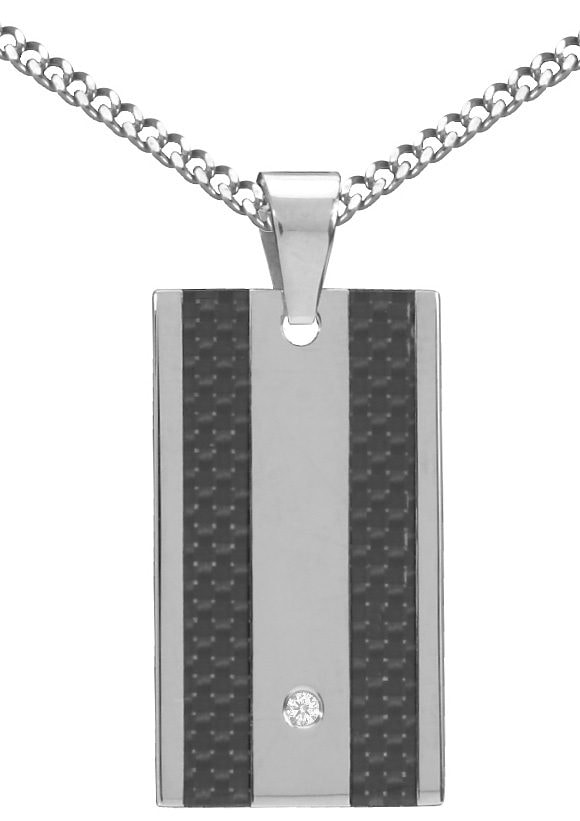 Firetti Kette mit Anhänger »Schmuck Geschenk Halskette Panzerkette Dog Tag, Anlass Geburtstag Xmas«, mit Carbon - mit Zirkonia (synth.)