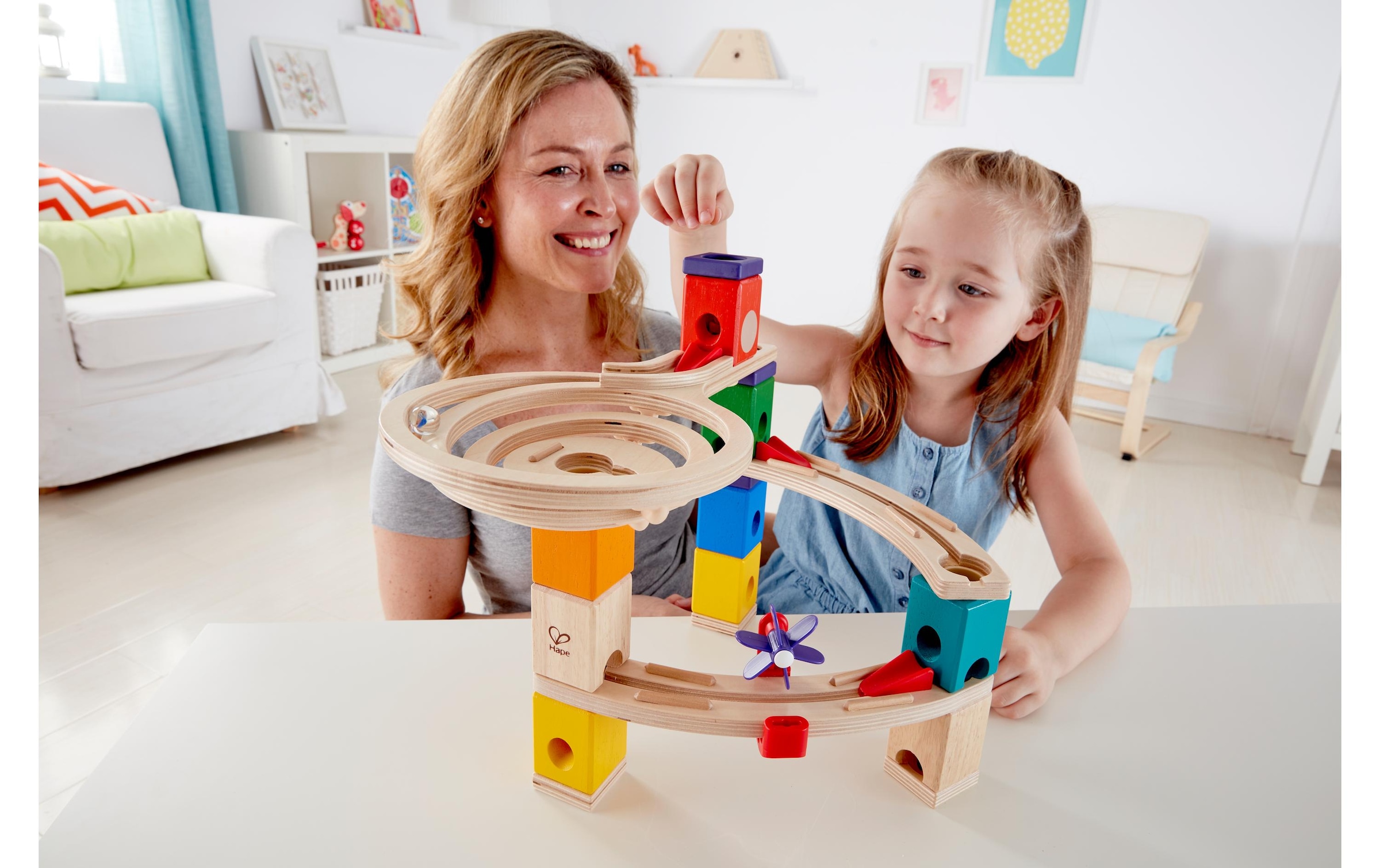 Hape Kugelbahn »Quadrilla Super Spiralburg & Endspurt«, (107 tlg.)