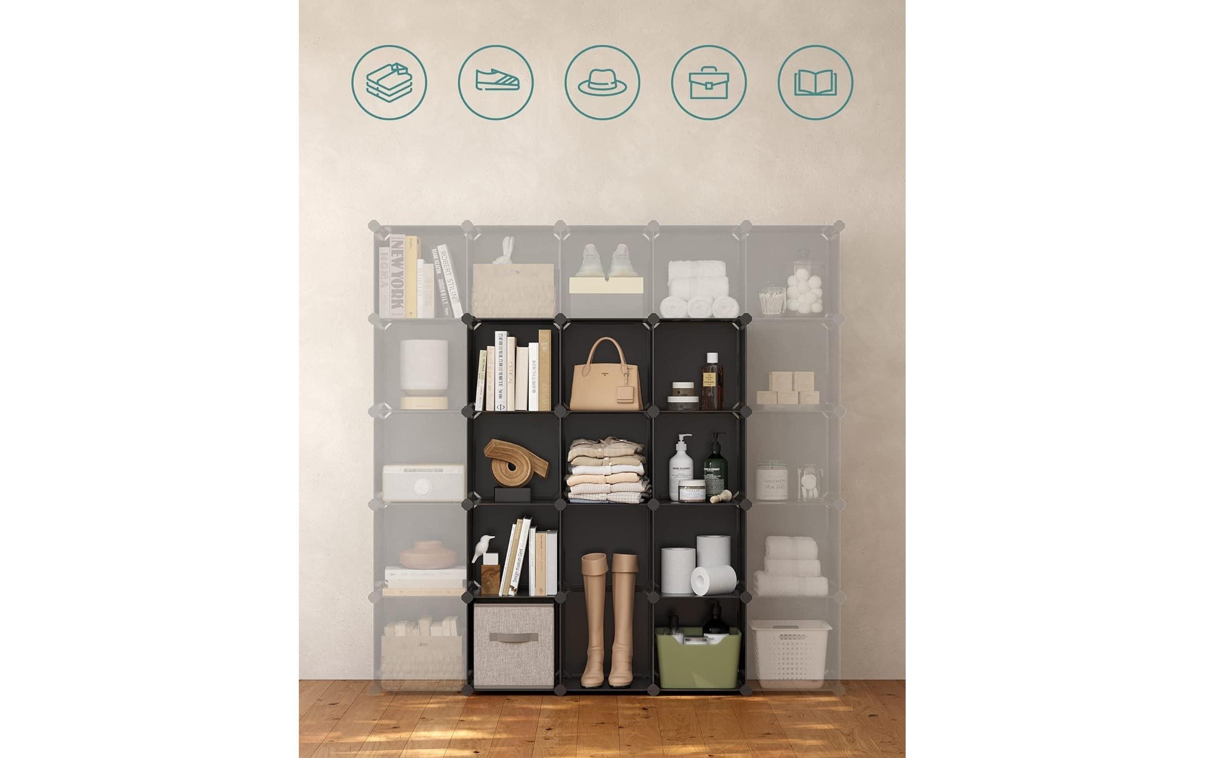SONGMICS Étagère »zum Zusammenstecken« Système de rangement modulaire avec 16 compartiments