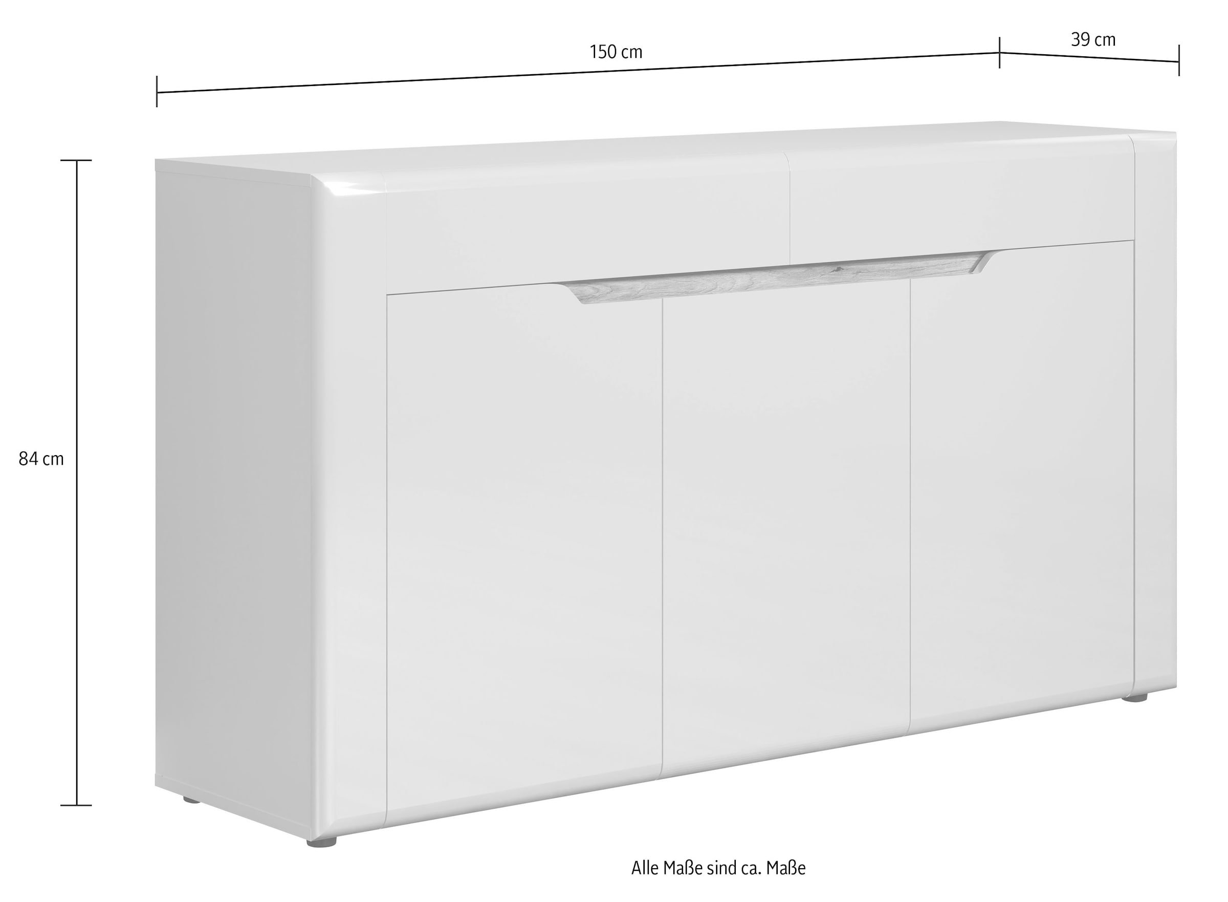 INOSIGN Sideboard »Graz«, (Packung, 1 St.), Masse aufgebaut (B/T/H in cm): 150/39/84 - Hochglanz Front