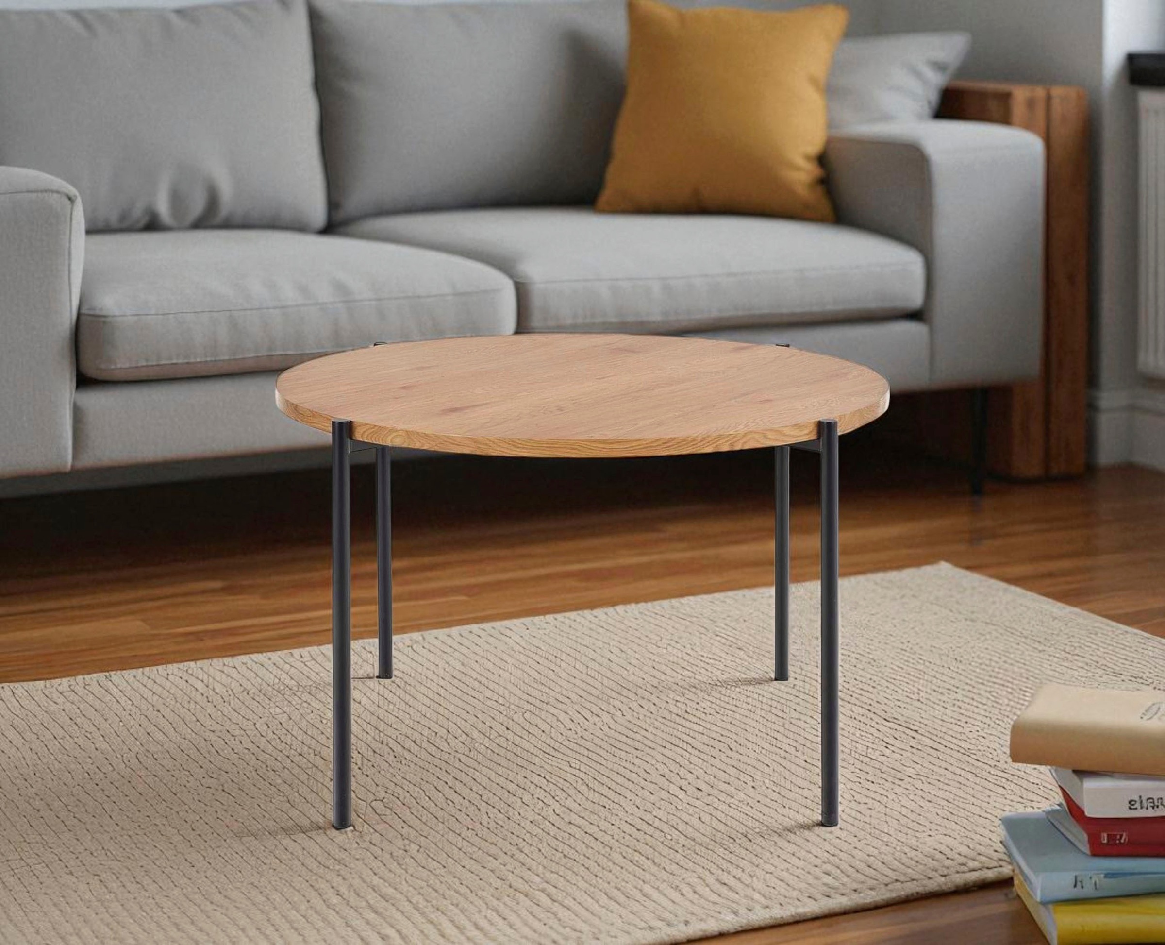 andas Couchtisch »Vantaa« B/T/H: 60/60/45 cm,  Esstisch, Tischplatte aus Eichenholz, D Ø 60 cm, Metallgestell