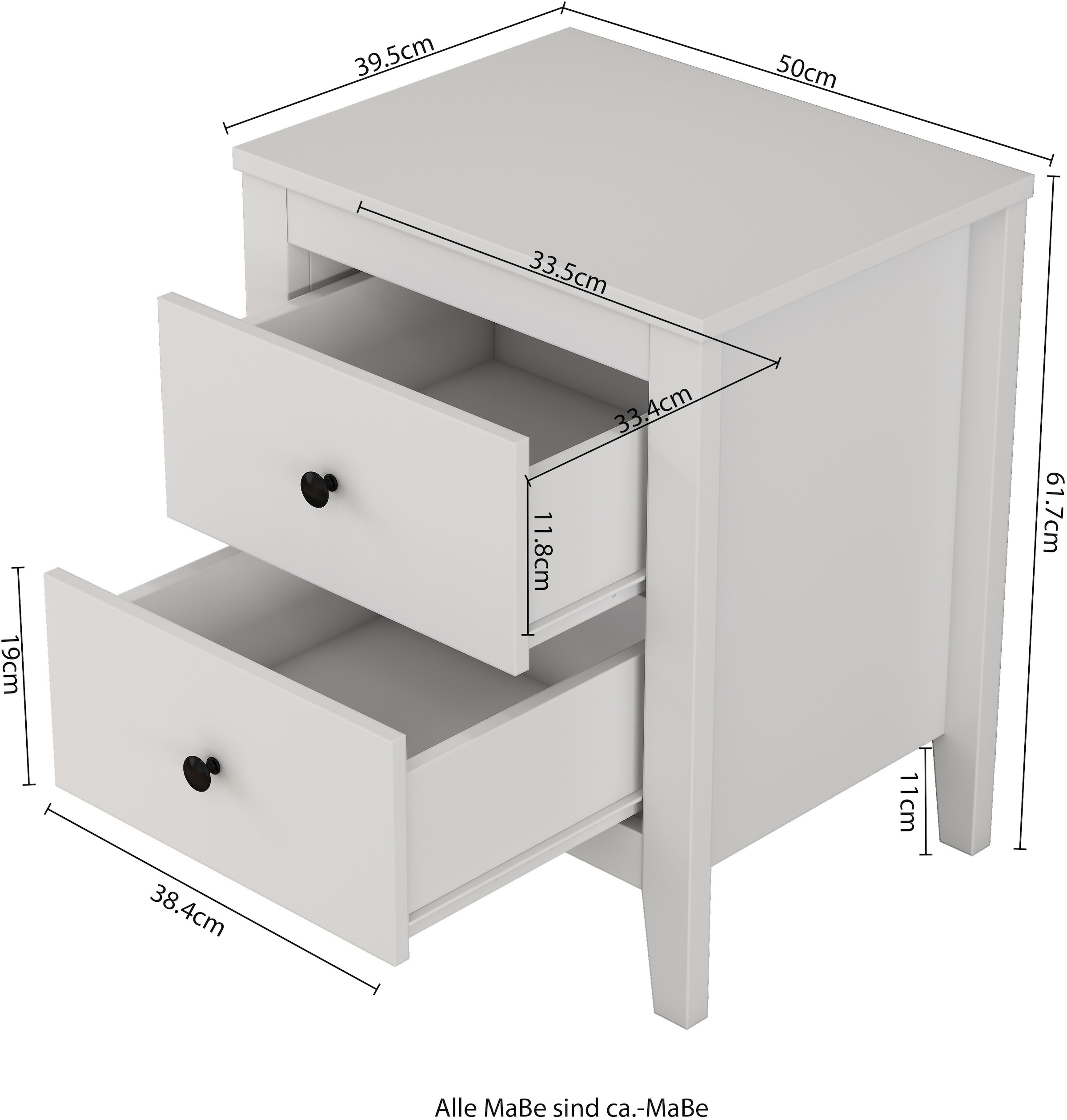 GOODproduct Nachtkommode »Borkum Nachttisch Set im Landhaus Design weiss Bestseller« Set, 2 Schränke im Set, schwarze Griffe aus Metall, 