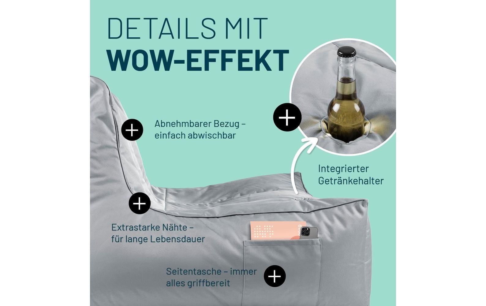 Lumaland Sitzsack »Lounge mit Flaschenhalter 380 l«