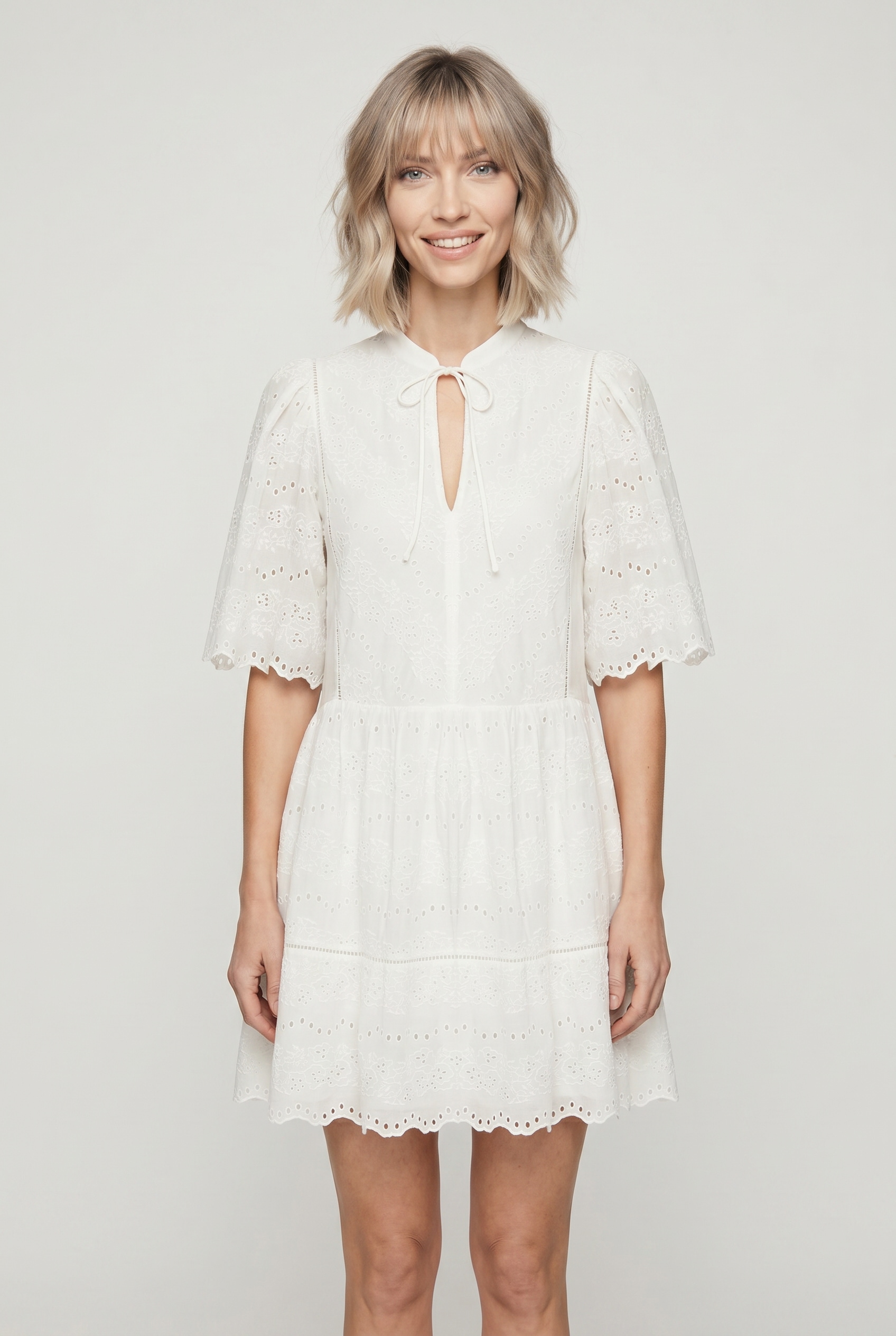 BOSS ORANGE Robe d'été »Denvita Premium Damenmode« avec broderie ajourée, longueur mini