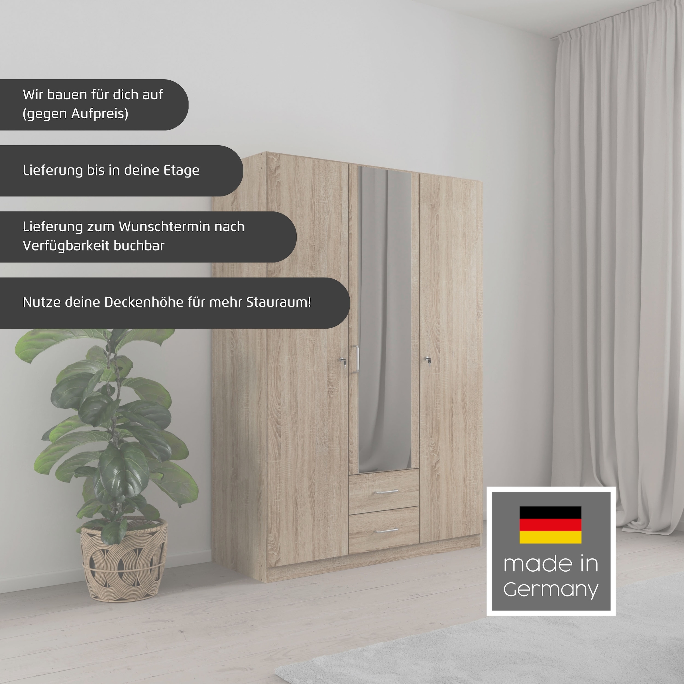 rauch Kleiderschrank »Schrank Garderobe Garderobenschrank Putzschrank Wäscheschrank BERGHEIM« Breiten 91/136/181 cm, Höhe 197 cm,  2 Aussenschubladen, Tür/en abschliessbar je 2 Schlüssel MADE IN GERMANY