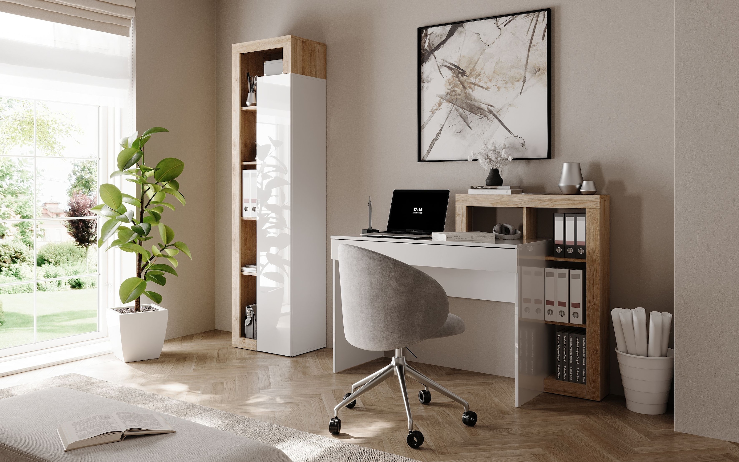 INOSIGN Schreibtisch »Hamburg, Breite 138 cm, Tiefe 50 cm, mit Schubkasten u. Aufsatz/Regal« Computertisch, Arbeitstisch, Schminktisch, Arbeitsplatz, 4 Fächer