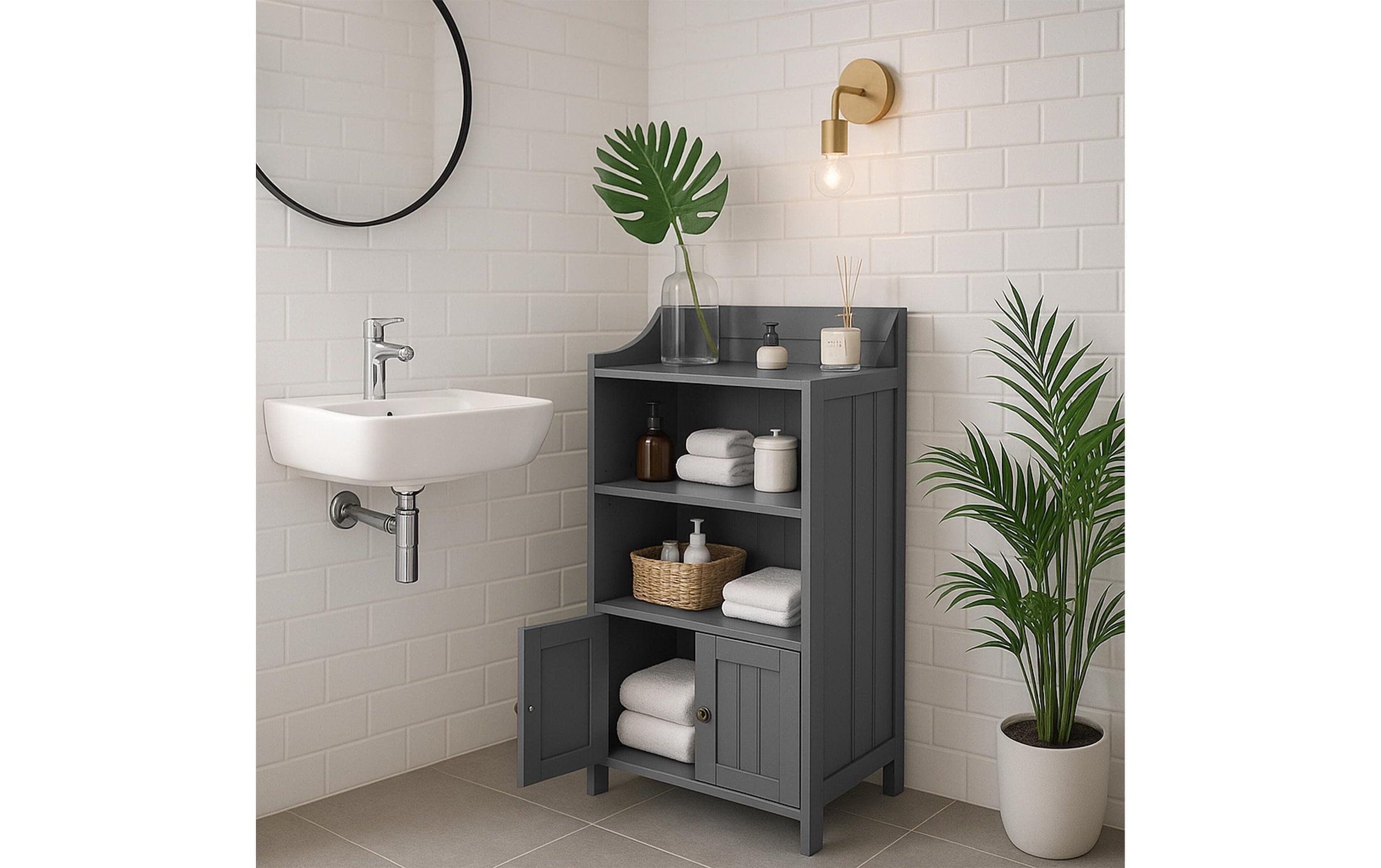 relaxdays Badregal »40.5 x 86 cm« Schmaler Badezimmerschrank mit Ablagen und Türfach