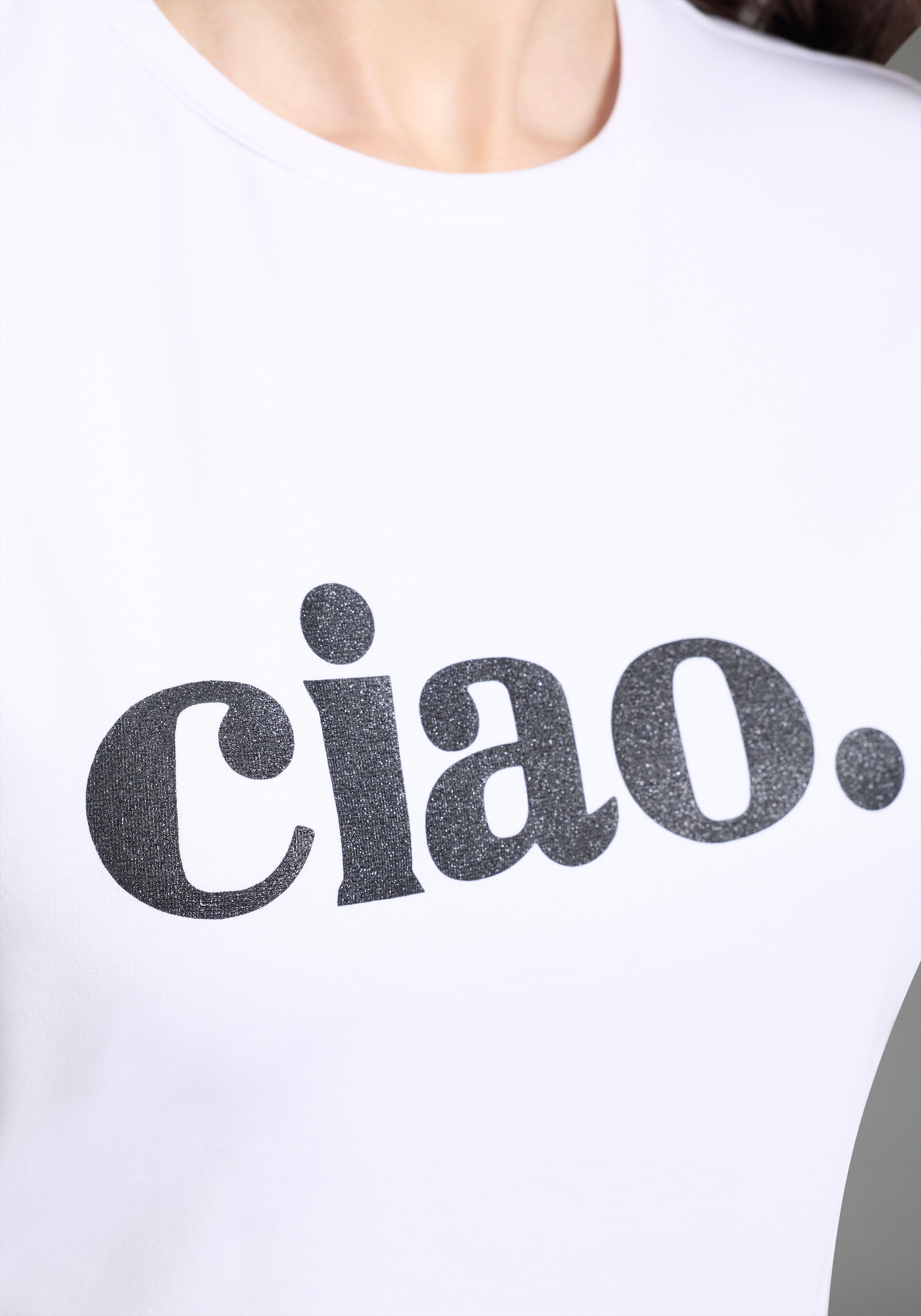 Laura Scott T-Shirt »ciao« mit glitzerndem Statement-Print, figurumspielende Passform