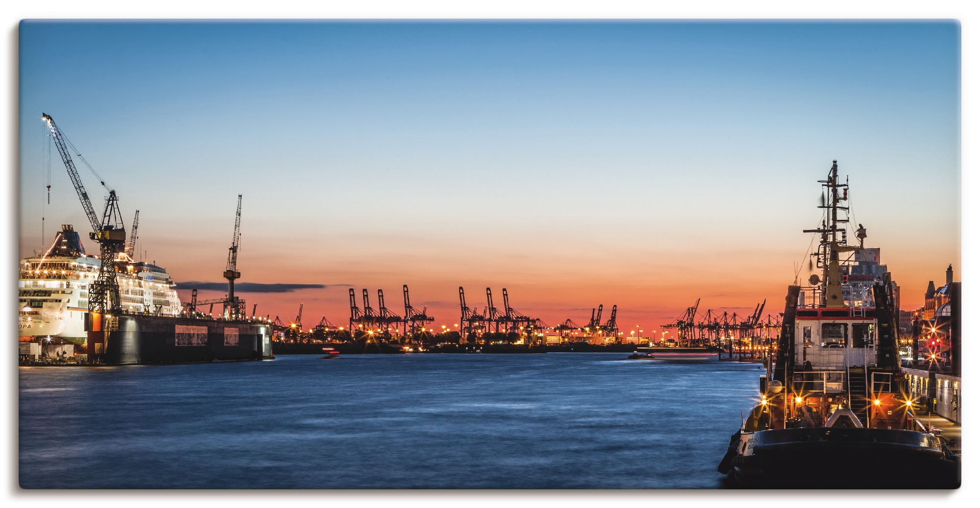 Image of Artland Leinwandbild "Hamburger Hafen" Deutschland 1 Stk. tlg. auf Holzrahmen gespannt