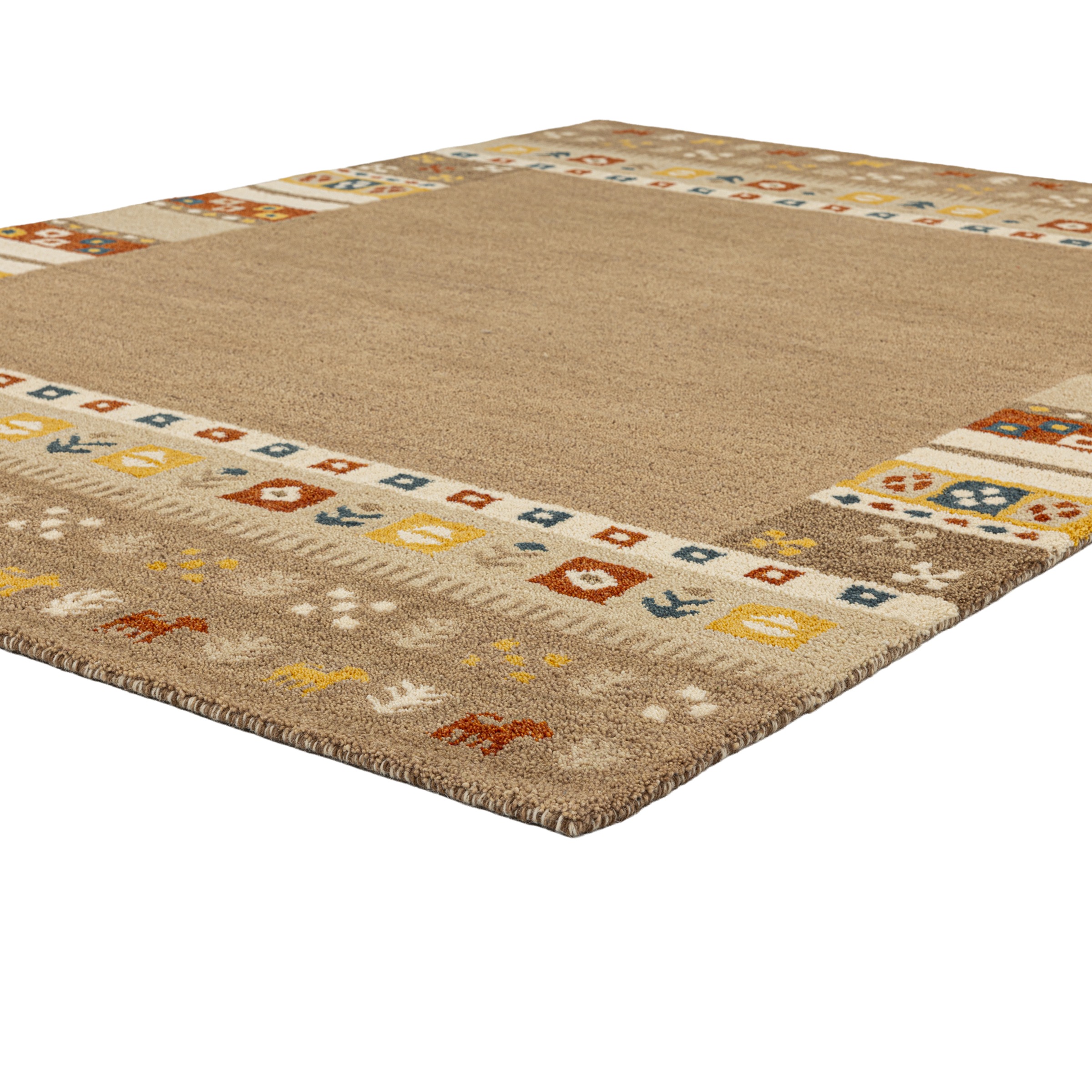 THEKO Tapis en laine »Gabbeh Rahmen, reine Wolle, Handgefertigt, mit Bordüre« Rectangulaire 14 mm Höhe Motif animalier, salon, chambre à coucher, salle à manger