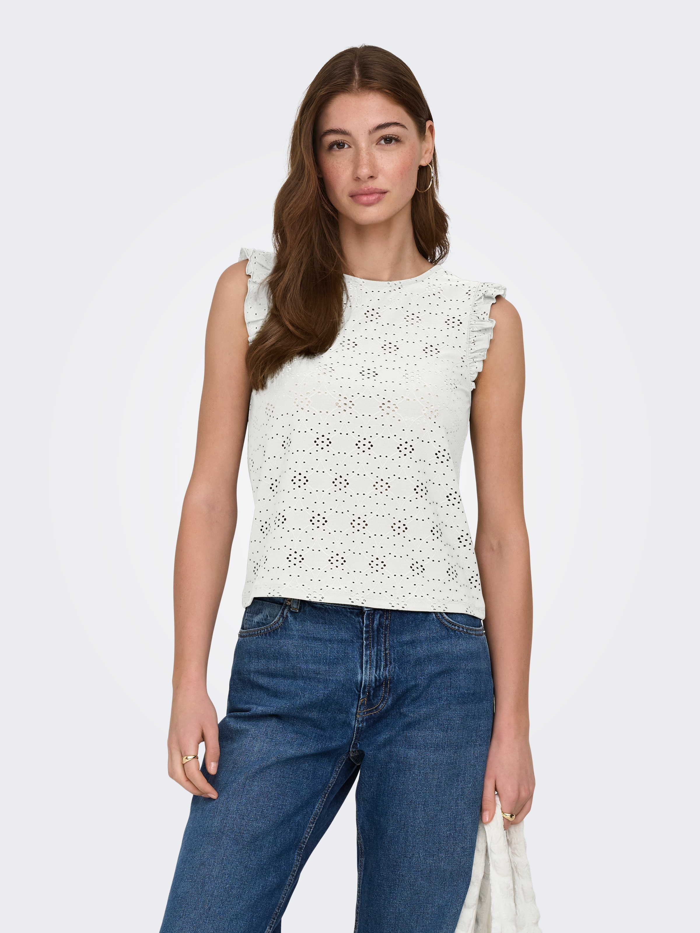 ONLY Shirttop »ONLSMILLA S/L FRILL TOP JRS« Materialmix, regular fit, Rundhals