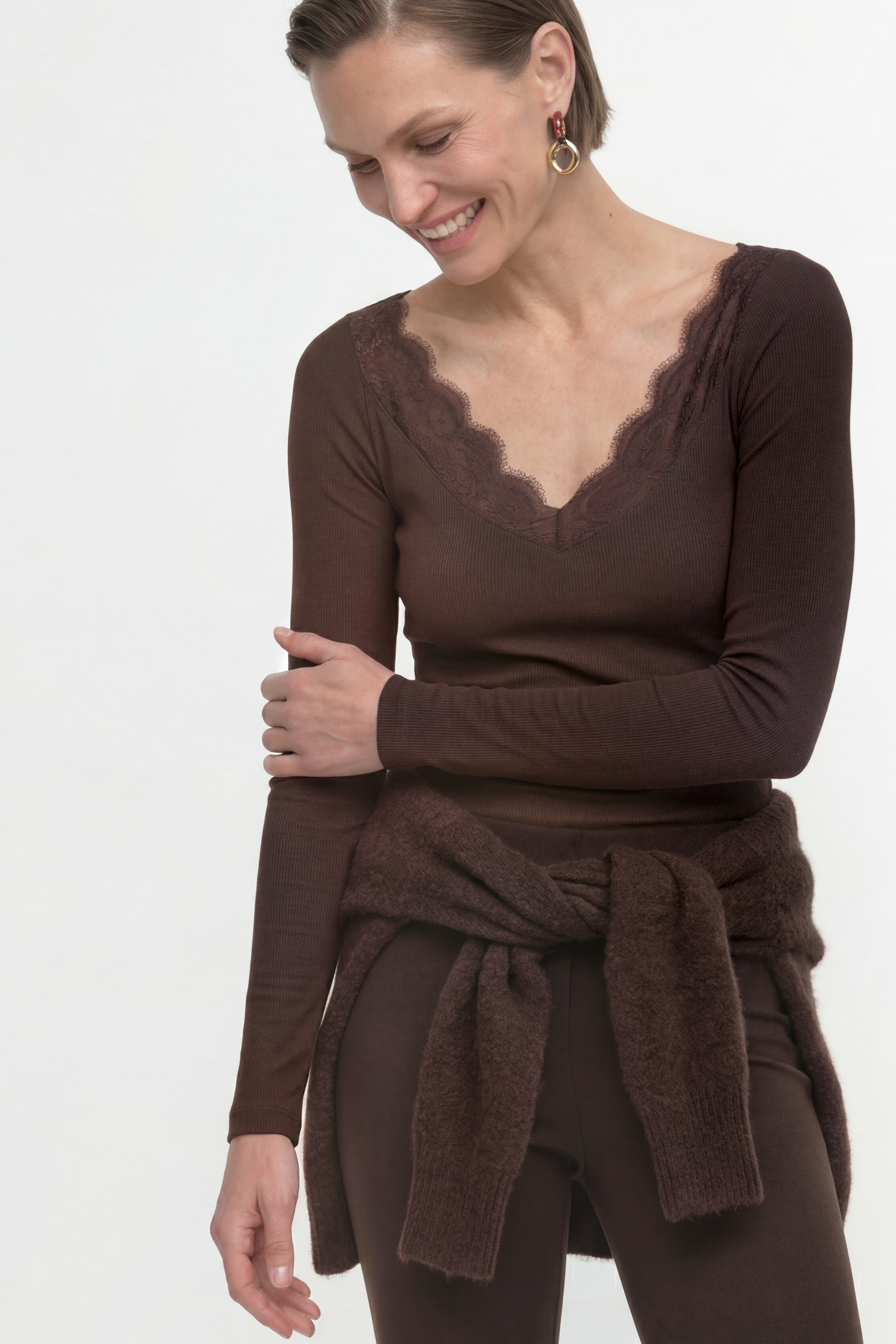 Image of RICHROYAL Langarmshirt Regular fit mit Spitzenausschnitt