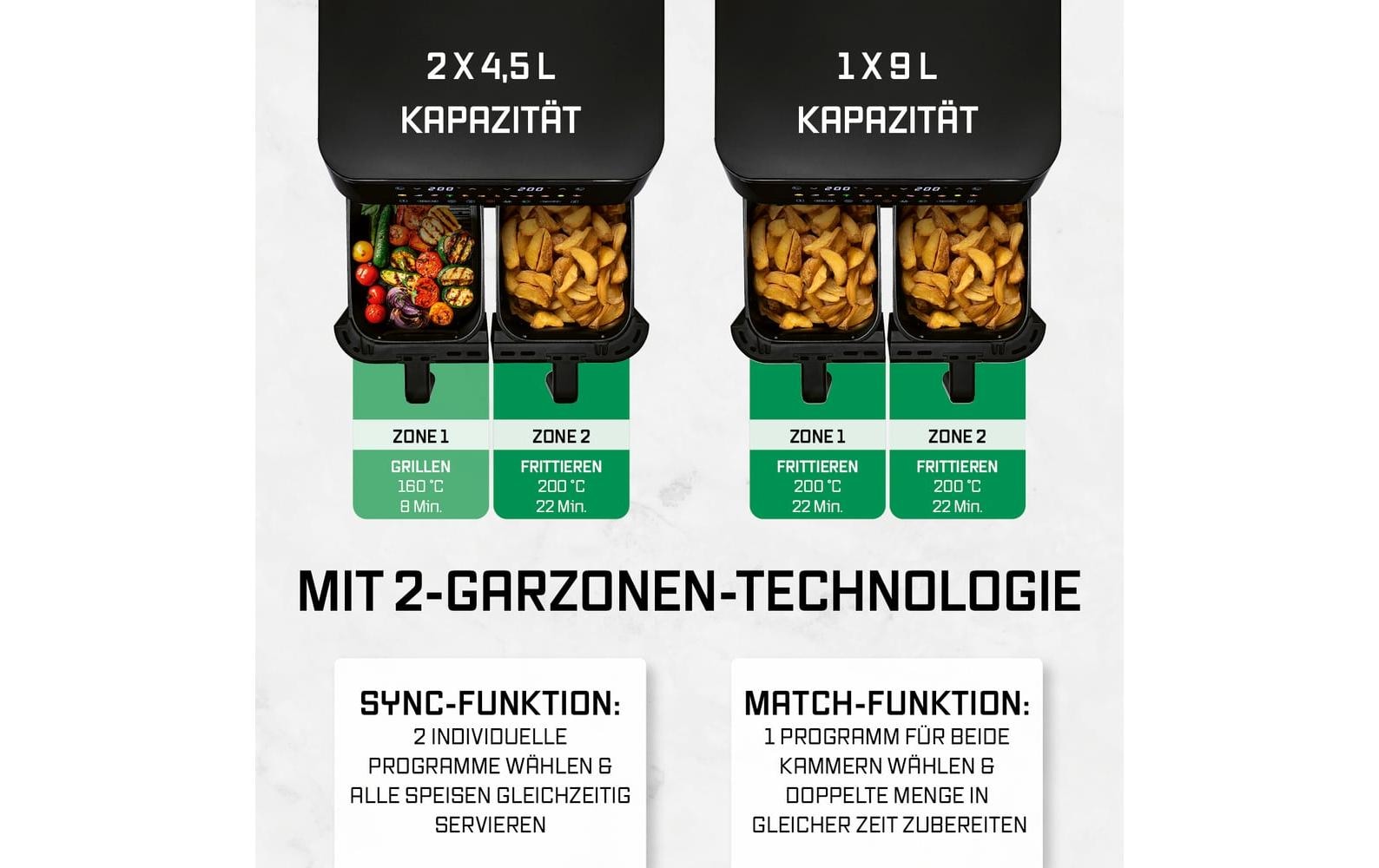 GOURMETmaxx Heissluftfritteuse »mit Doppelkorb, 9 l« 3100 W