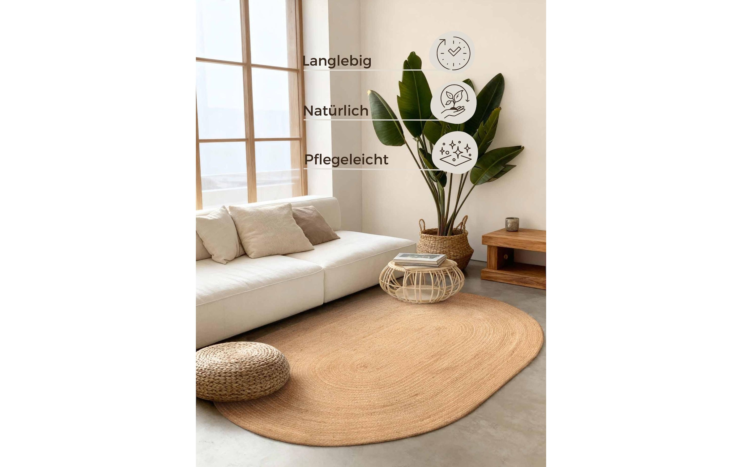 HANSE Home Teppich »Rangpur Juteteppich, in rund und oval« oval 10 mm Höhe handgewebt, 100% Jute , Natur, Wohnzimmer, Flur, Boho, Skandi